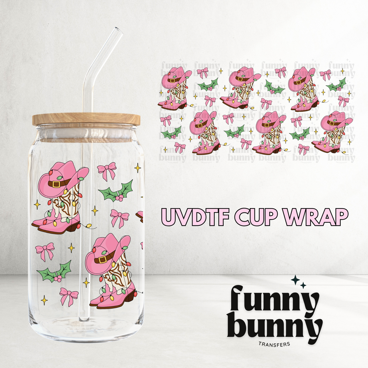 Pink Xmas Boots - 16oz UVDTF Cup Wrap