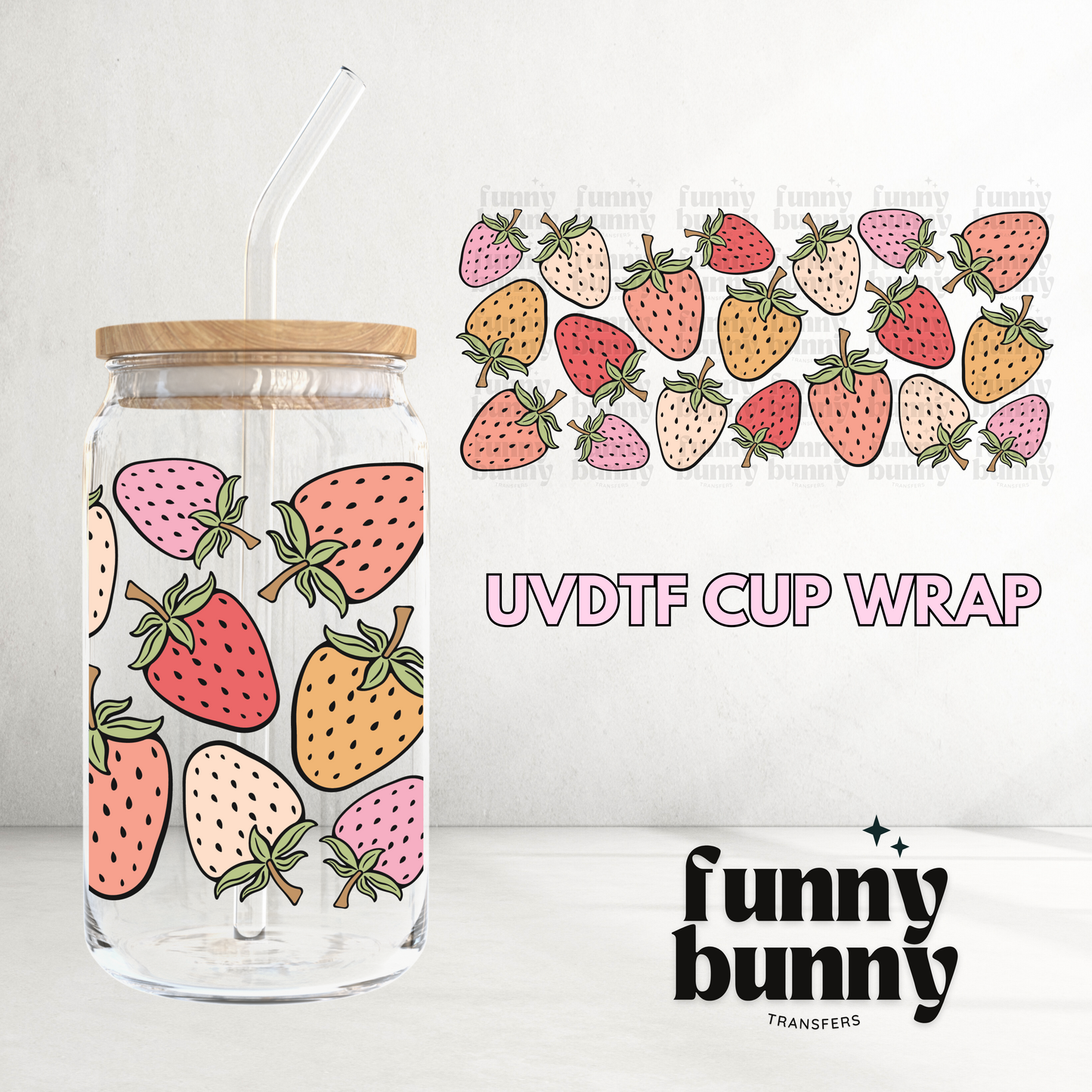 Pink Strawberries - 16oz UVDTF Cup Wrap