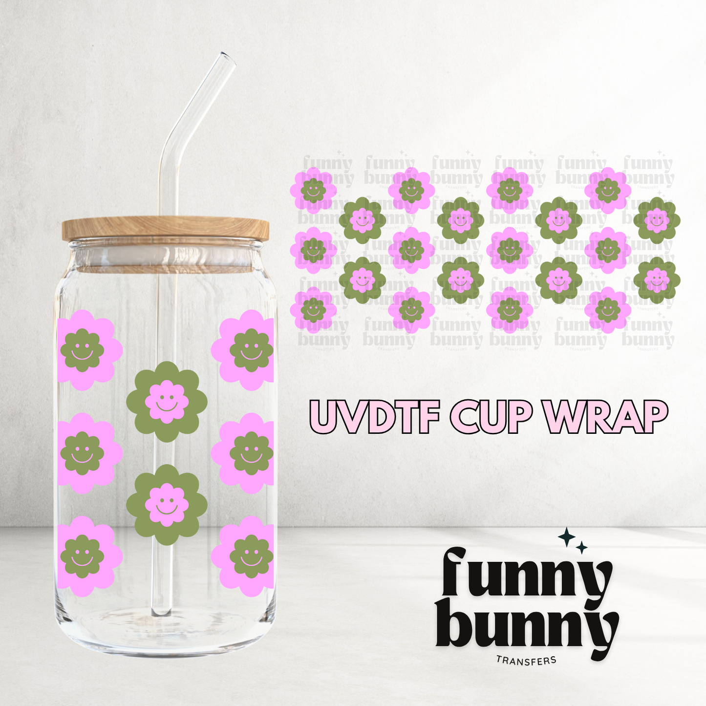 Purple Smiley Flowers 2.0 - 16oz UVDTF Cup Wrap