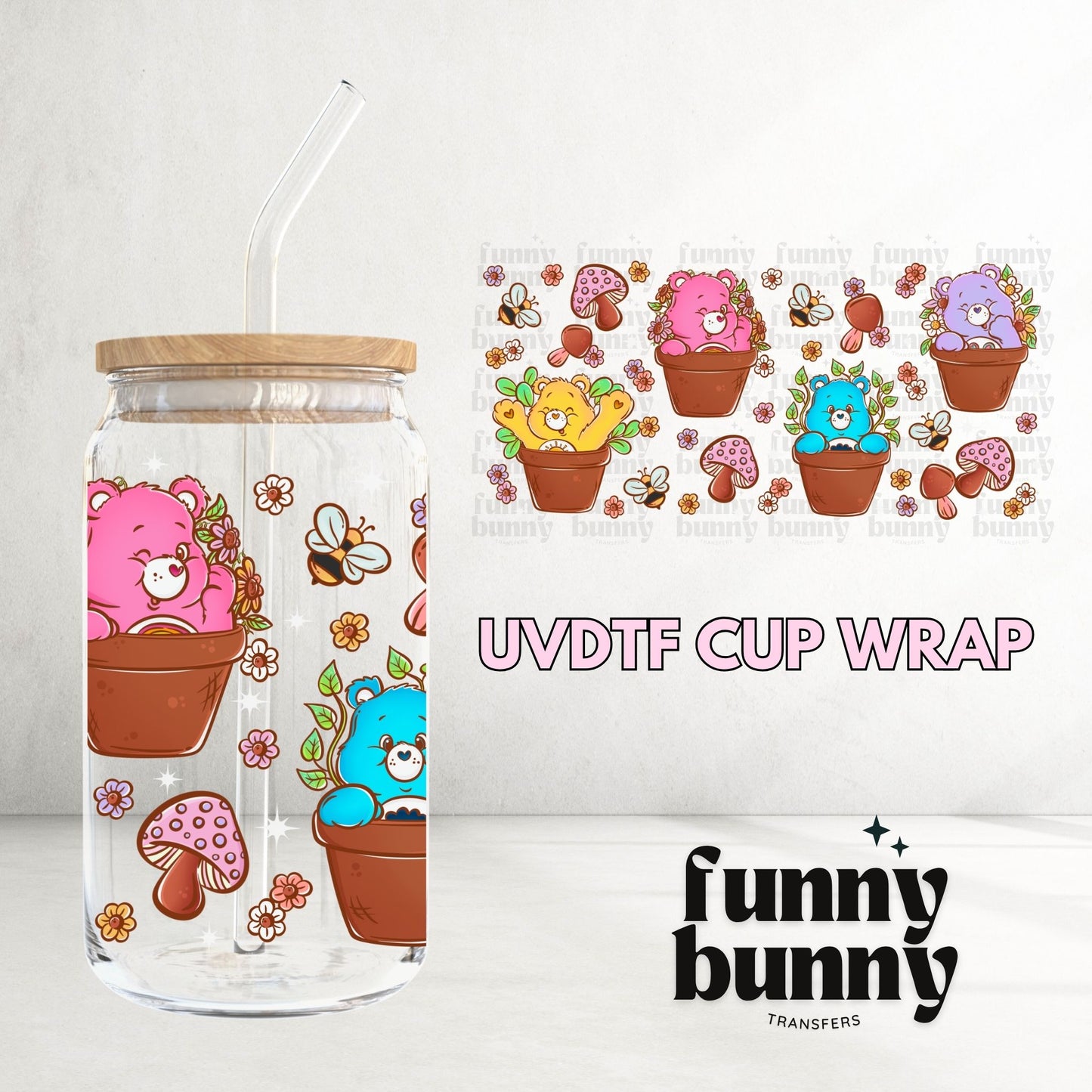 Rainbow Bear Mushies - 16oz UVDTF Cup Wrap