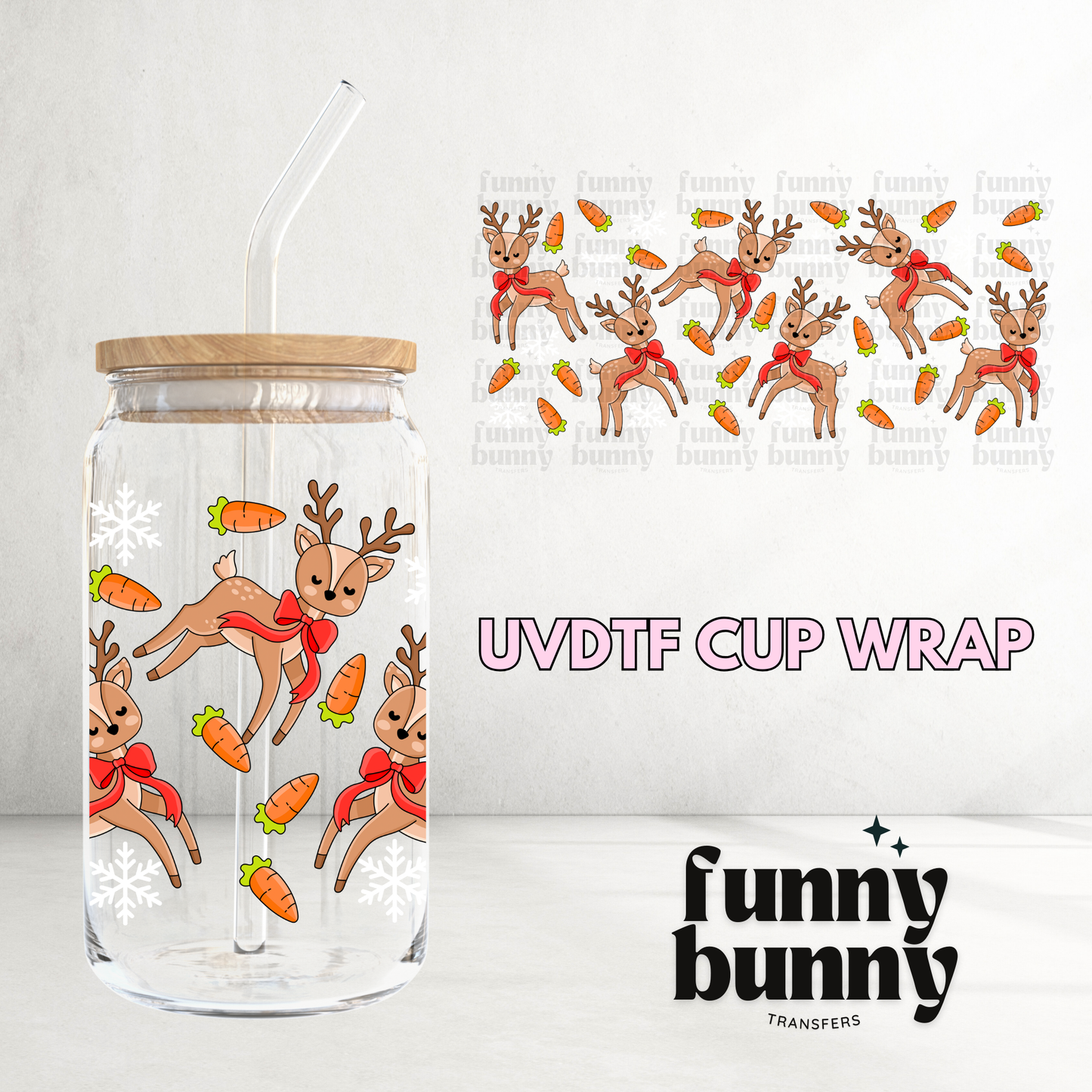 Cute Reindeer - 16oz UVDTF Cup Wrap