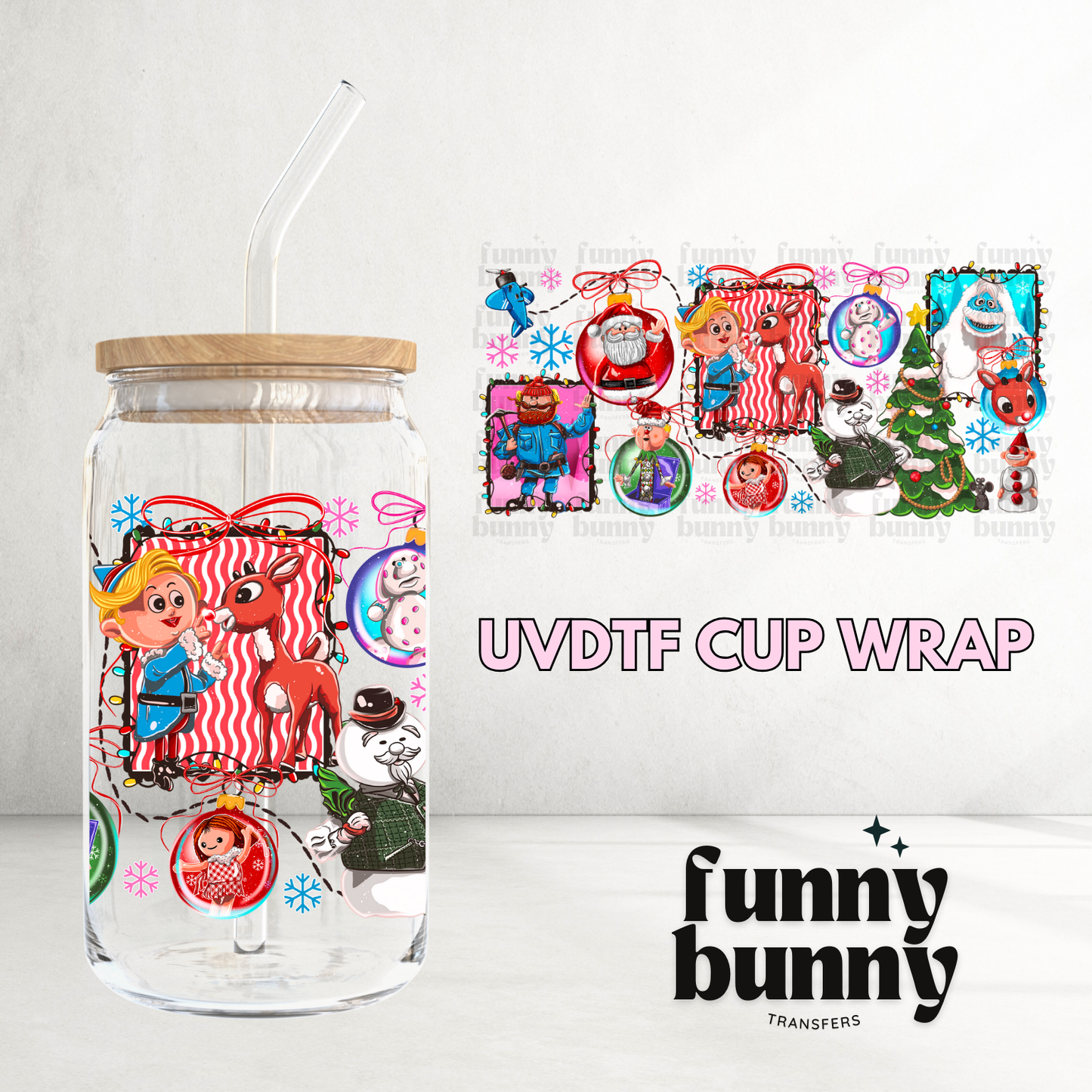 Christmas Reindeer - 16oz UVDTF Cup Wrap