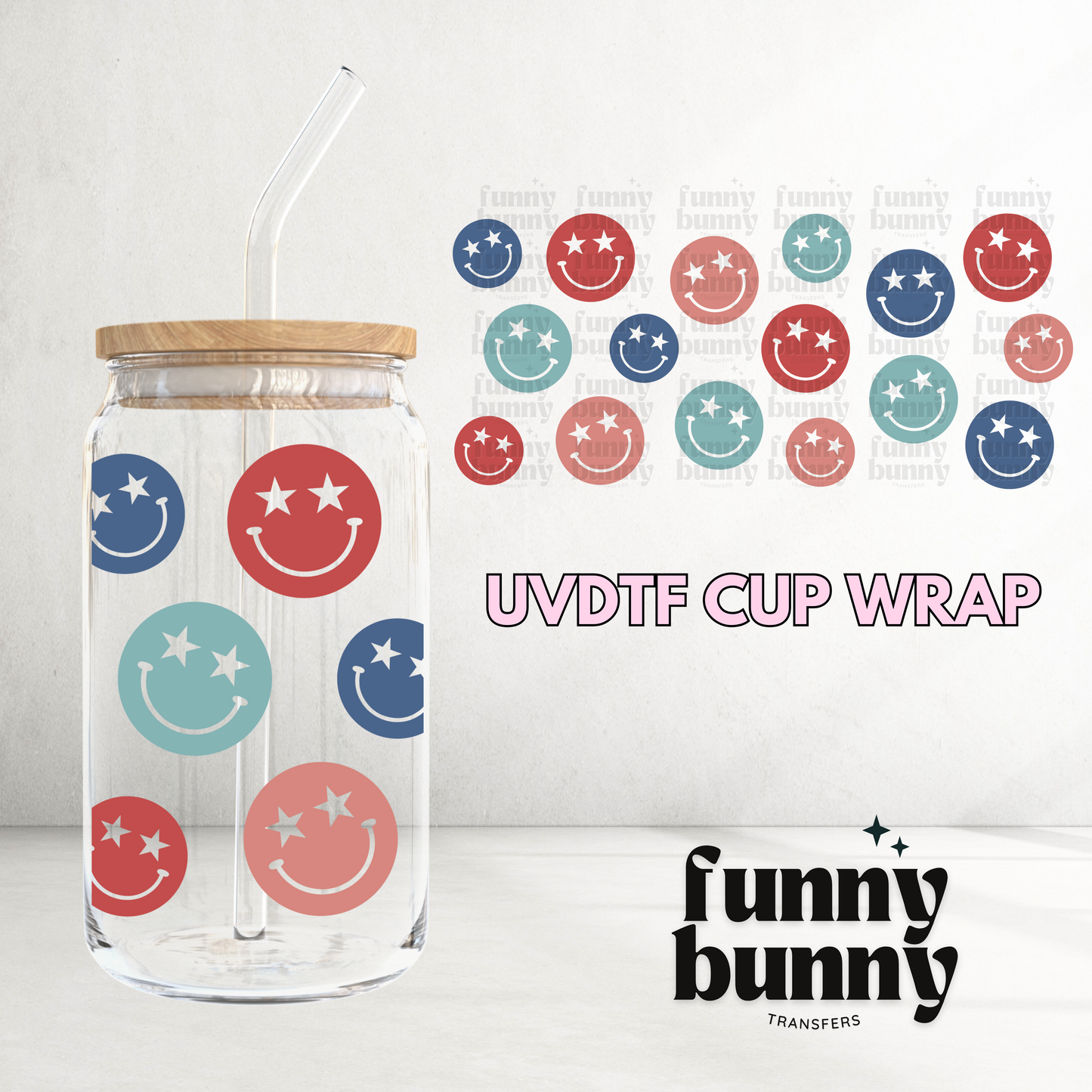 Retro Americana Smiley - 16oz UVDTF Cup Wrap