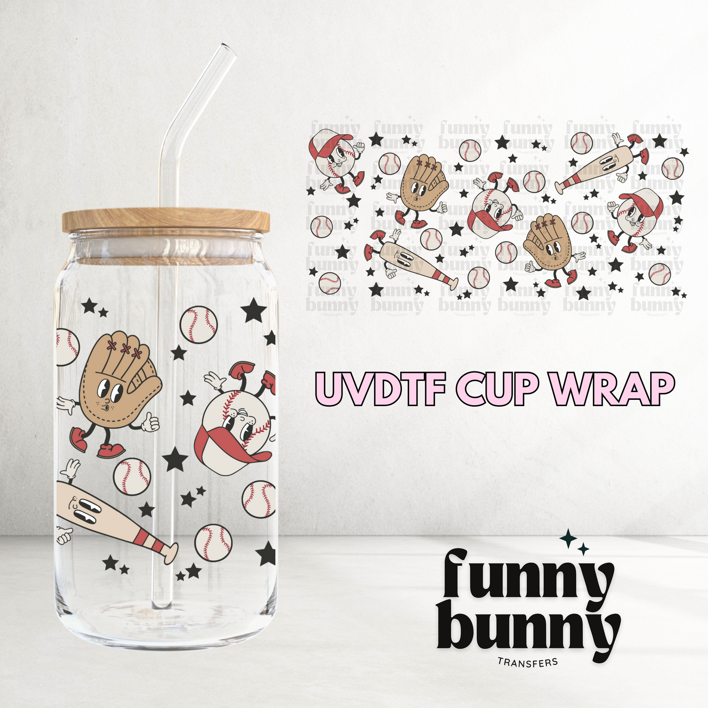 Retro Baseball Star - 16oz UVDTF Cup Wrap