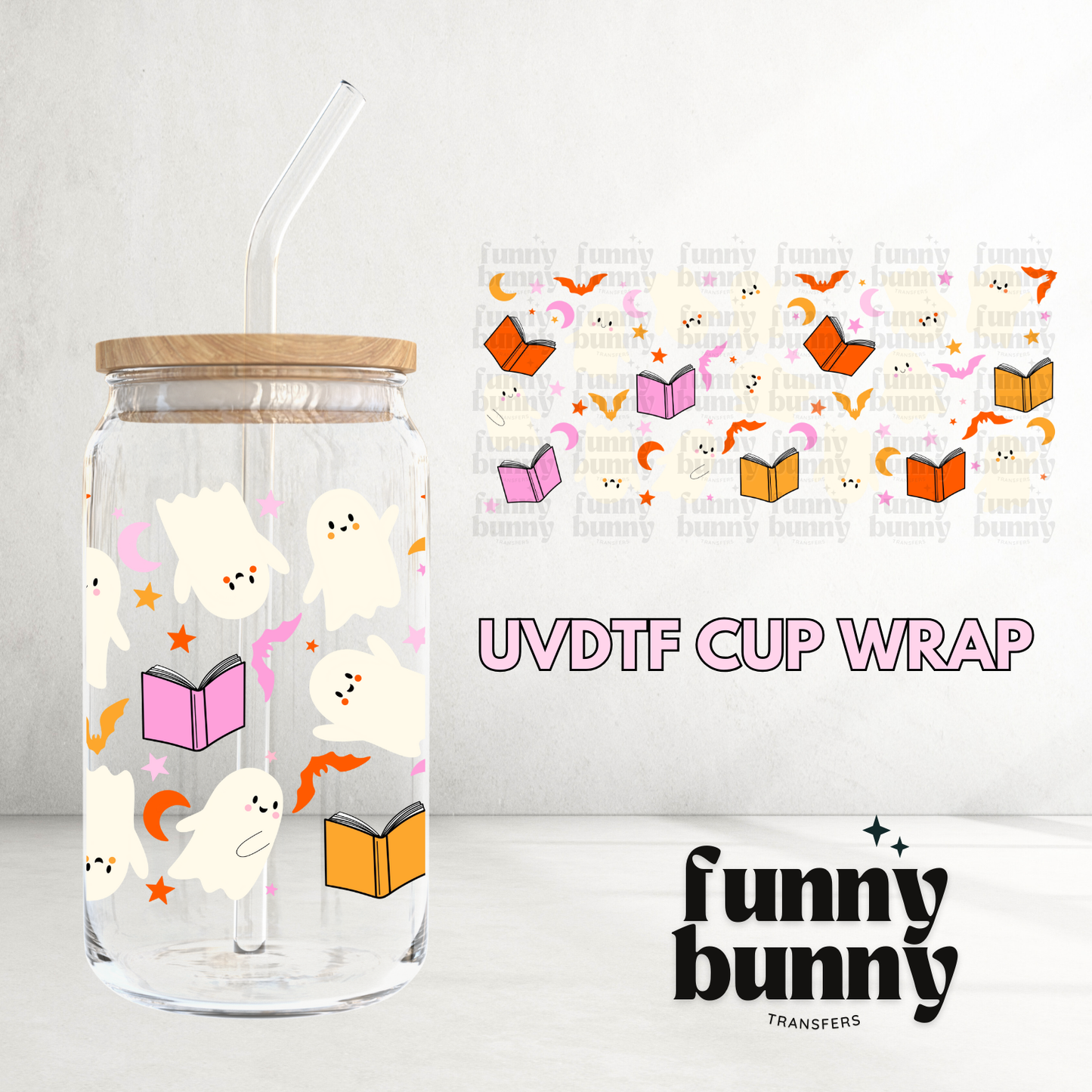 Retro Bookish Ghost Cuties - 16oz UVDTF Cup Wrap