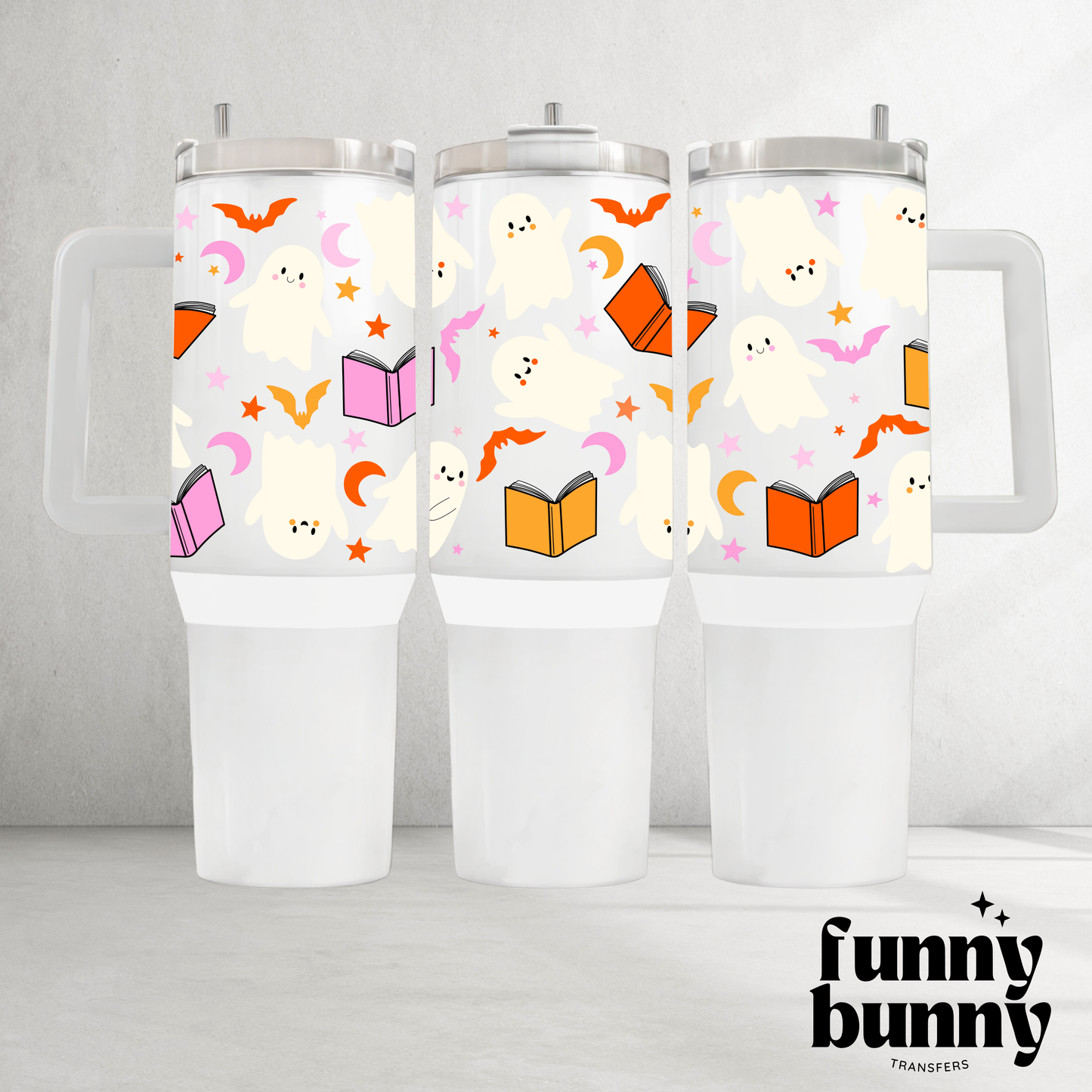 Retro Bookish Ghost Cuties - 40oz UVDTF Tumbler Wrap