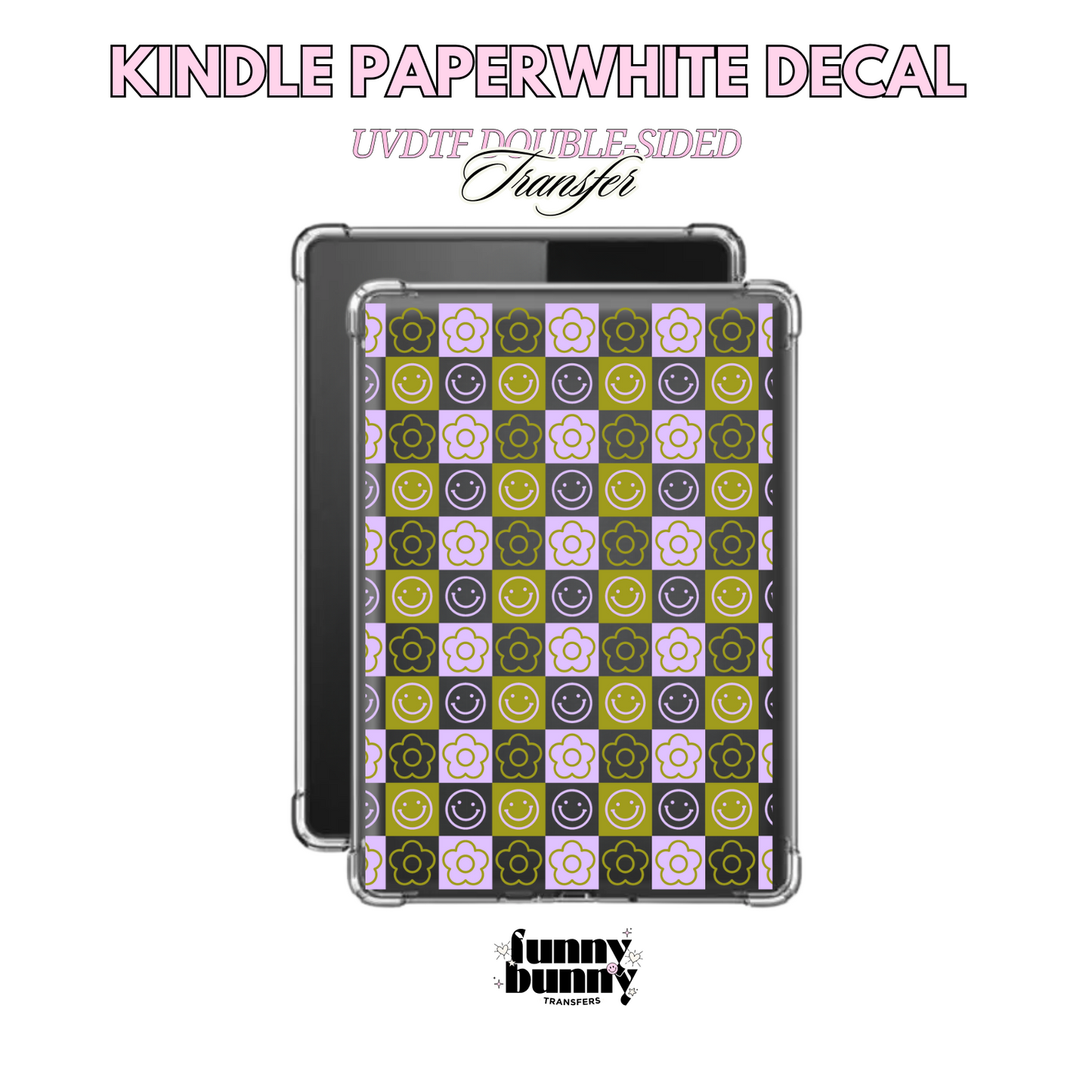 Retro Checkered Smiley Lavender - Kindle Decal