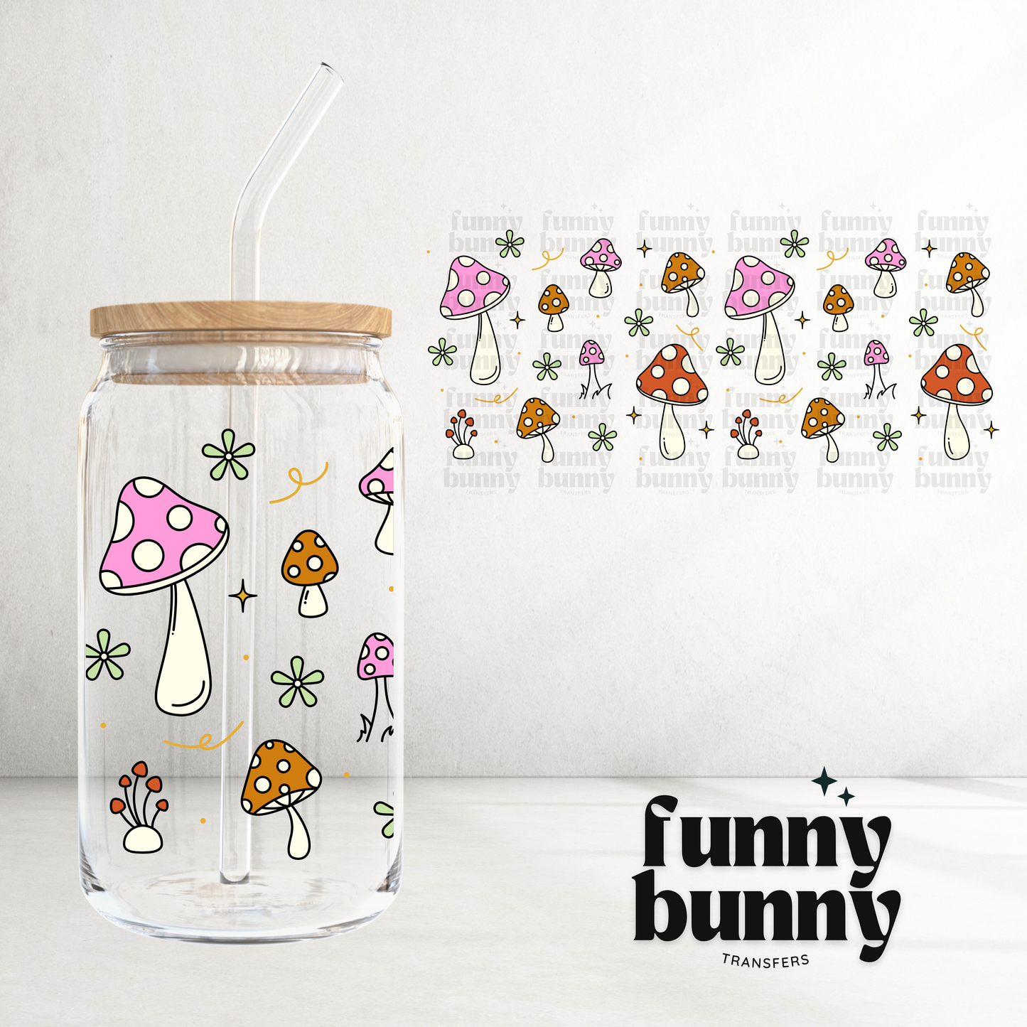Retro Color Mushrooms - 16oz UVDTF Cup Wrap