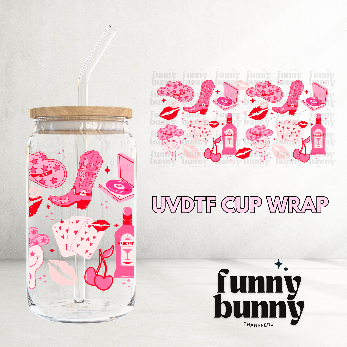 Retro Cowgirl Essentials - 16oz UVDTF Cup Wrap