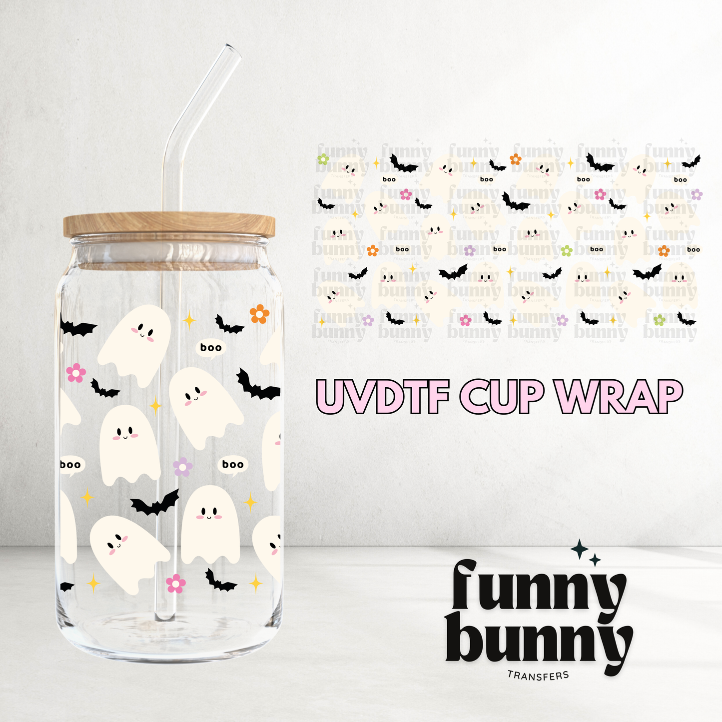 Retro Ghosties - 16oz UVDTF Cup Wrap