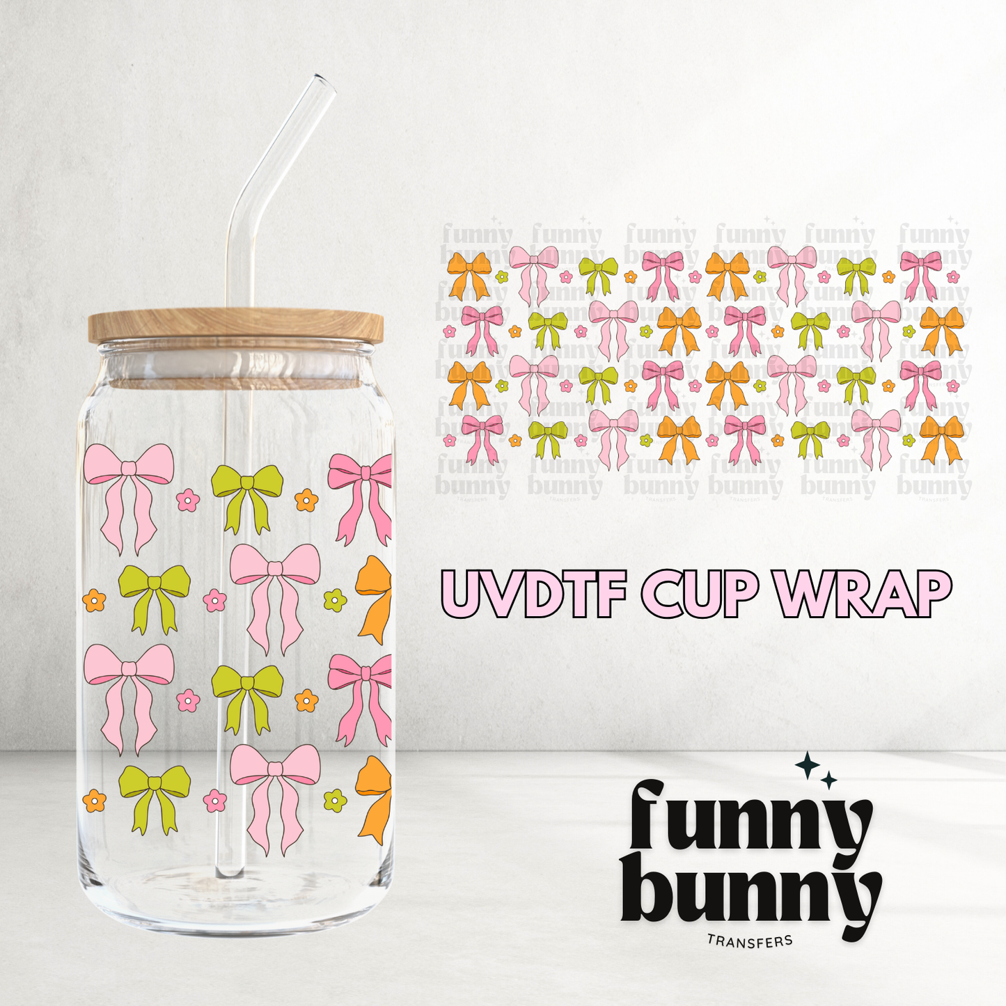 Retro Pastel Bows - 16oz UVDTF Cup Wrap