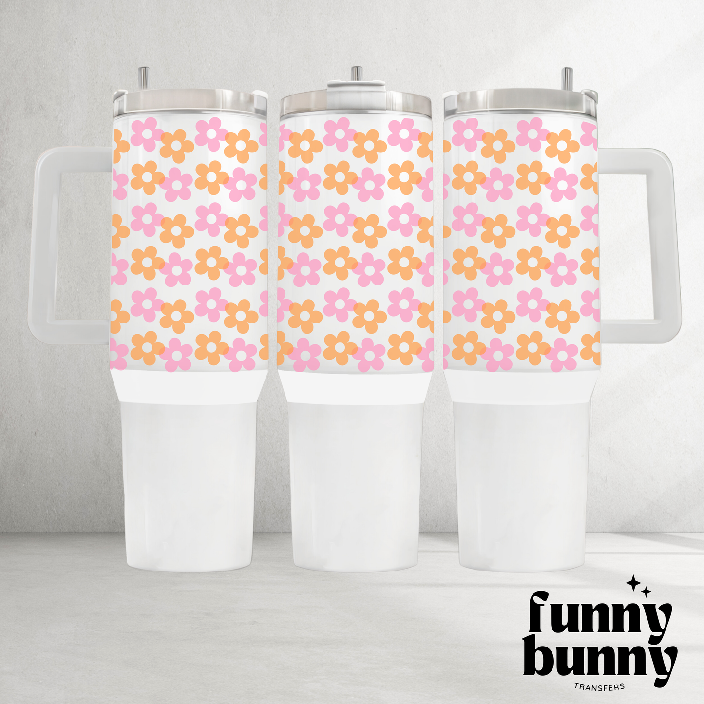 Retro Pink Orange Flowers - 40oz UVDTF Tumbler Wrap