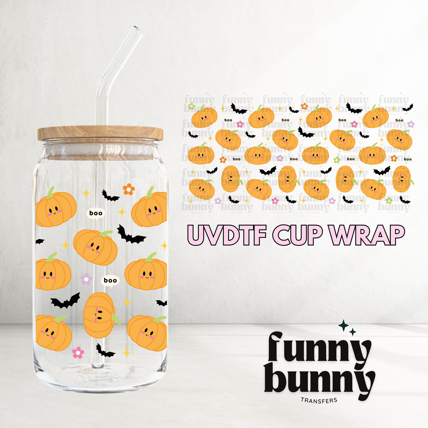 Retro Pumpkin Bats - 16oz UVDTF Cup Wrap