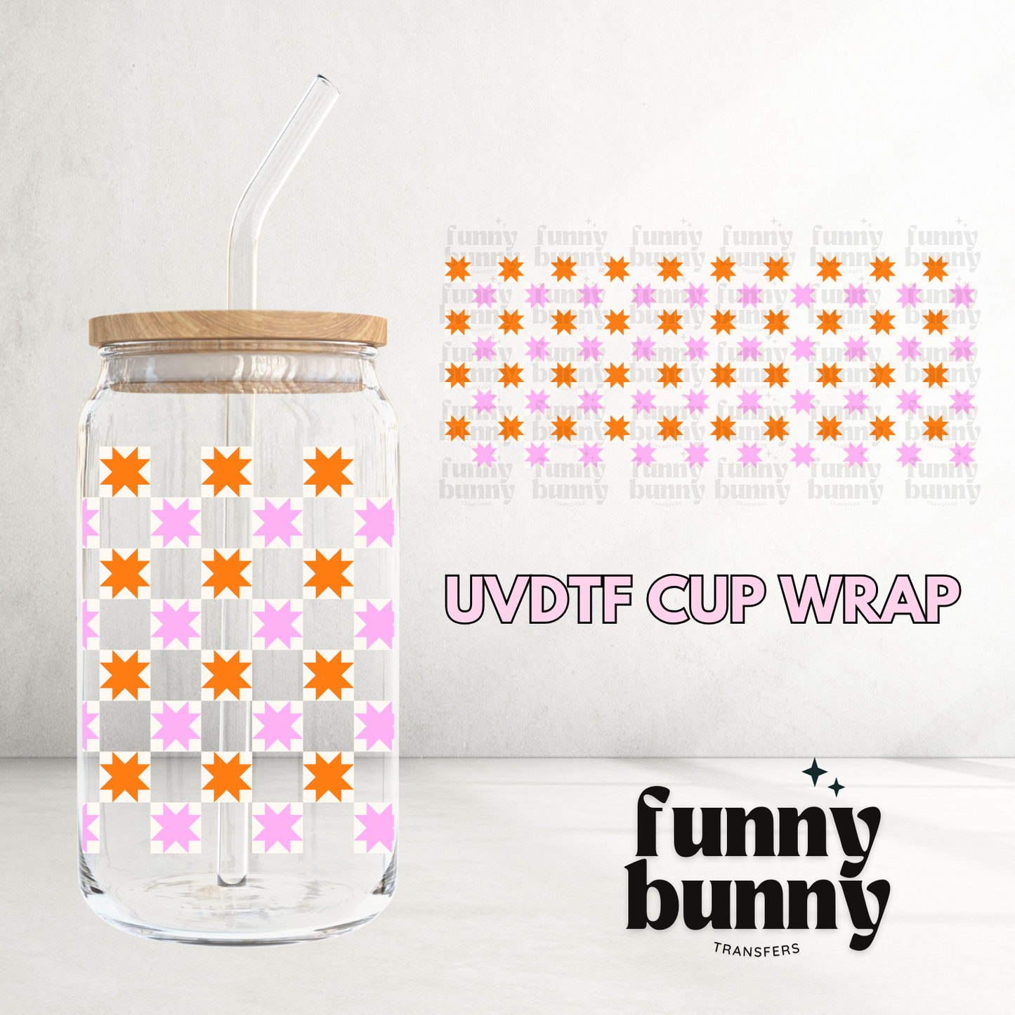Retro Quilt Checker - 16oz UVDTF Cup Wrap