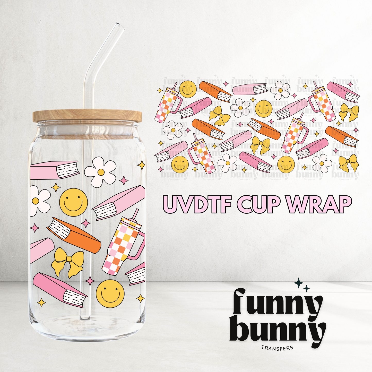 Retro Reading All Year Around - 16oz UVDTF Cup Wrap