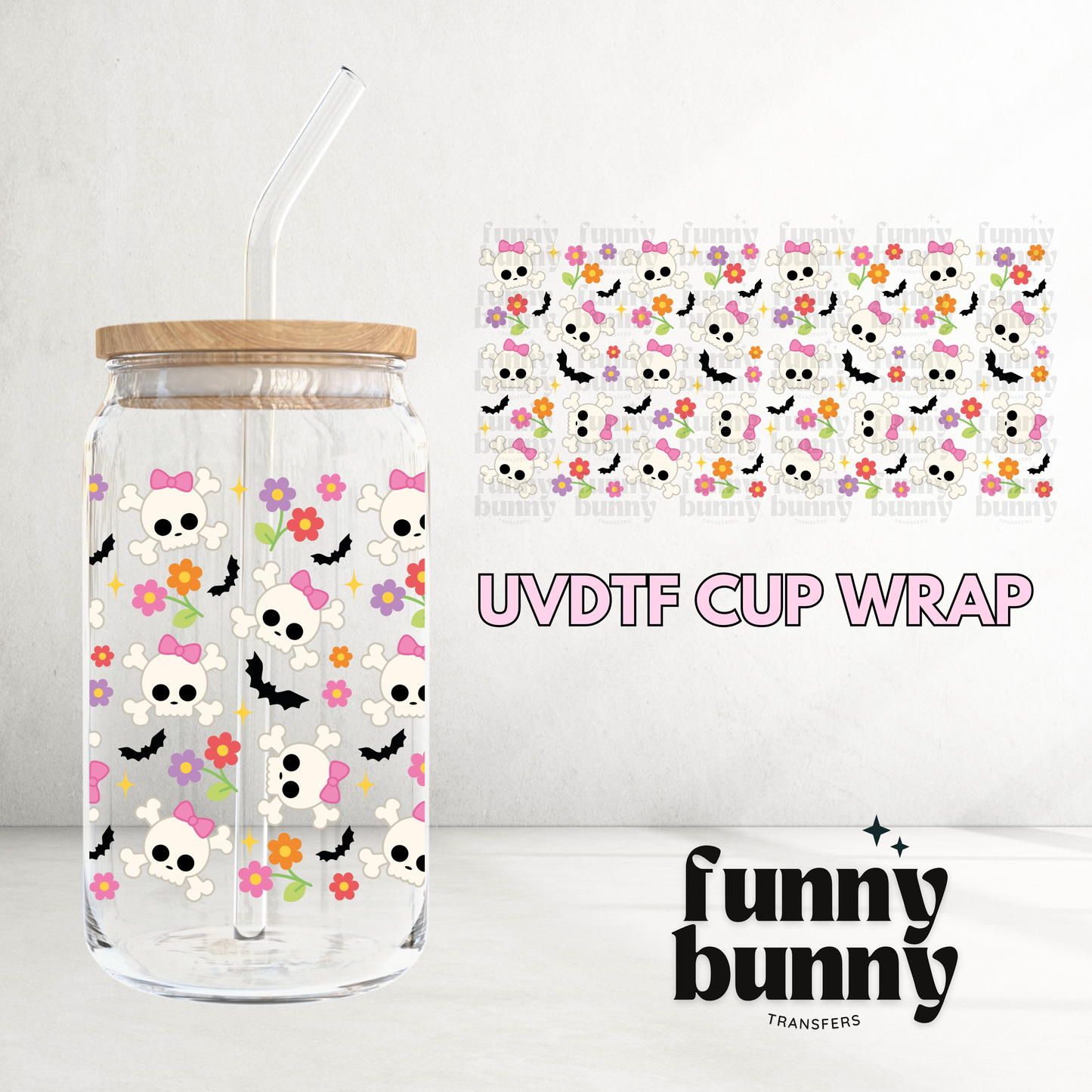 Retro Skulls - 16oz UVDTF Cup Wrap