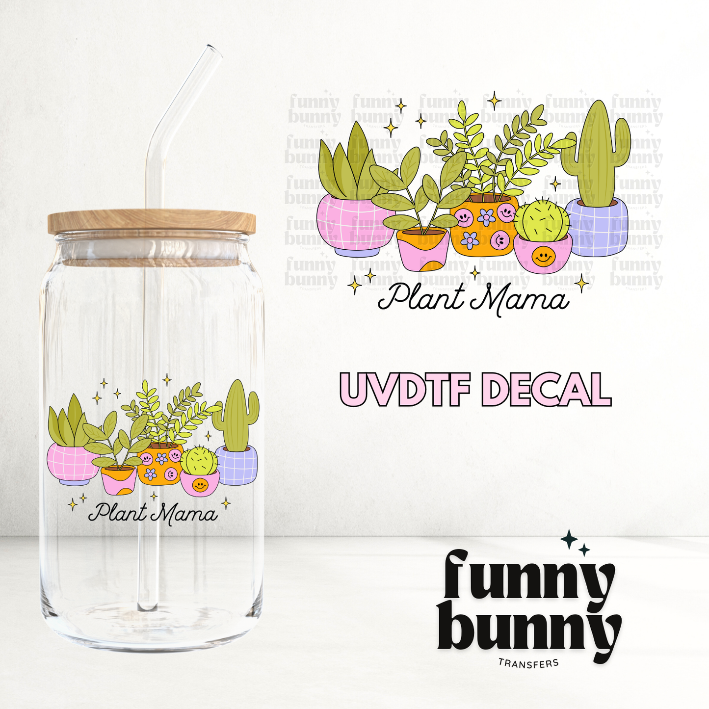 Retro Smiley Plant Mama - UVDTF Decal