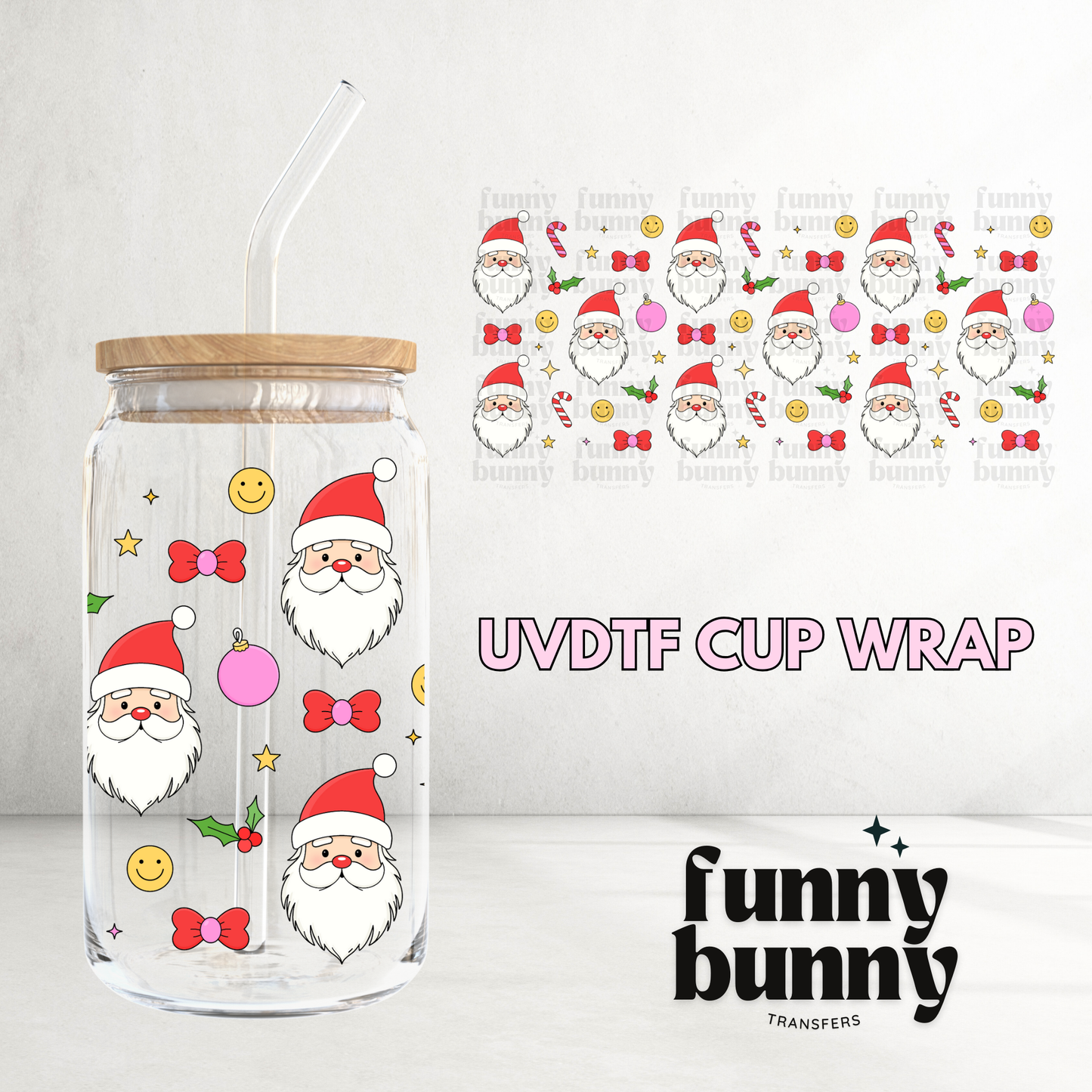 Retro Smiley Santa - 16oz UVDTF Cup Wrap