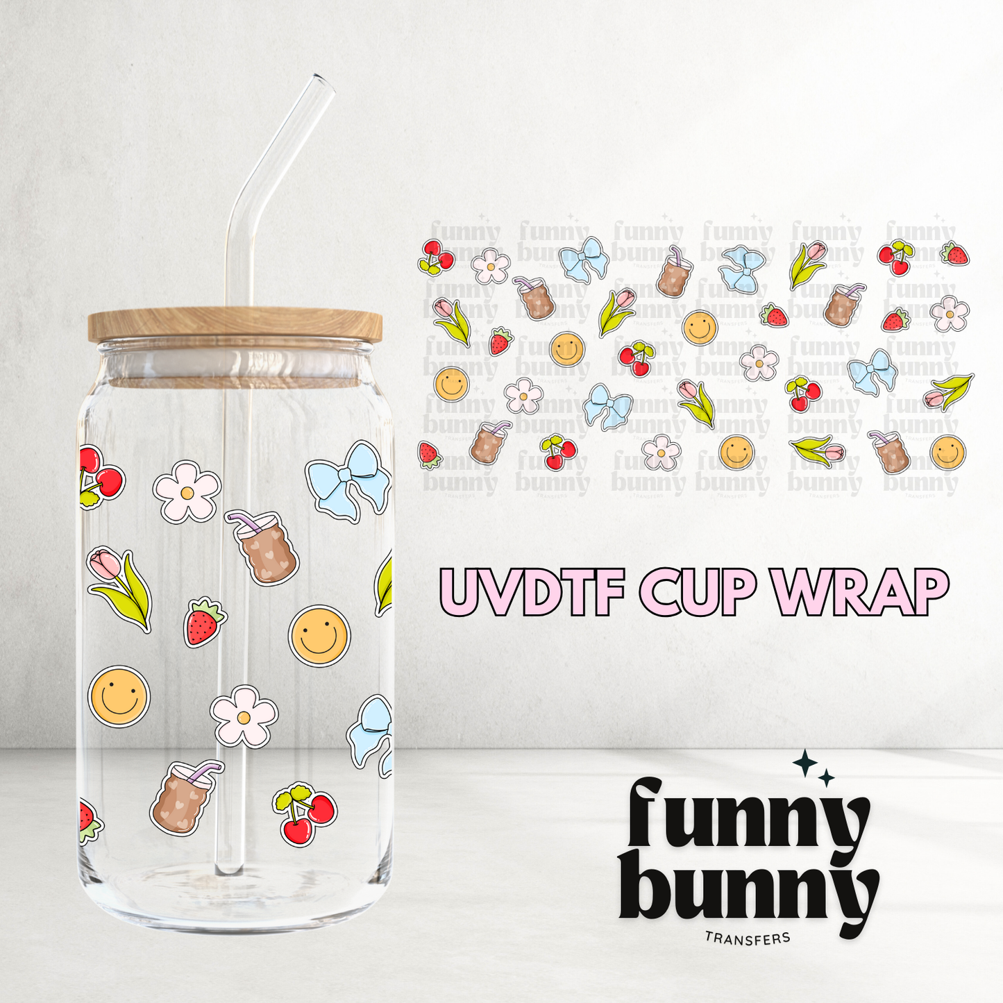 Retro Smiley Stickers - 16oz UVDTF Cup Wrap