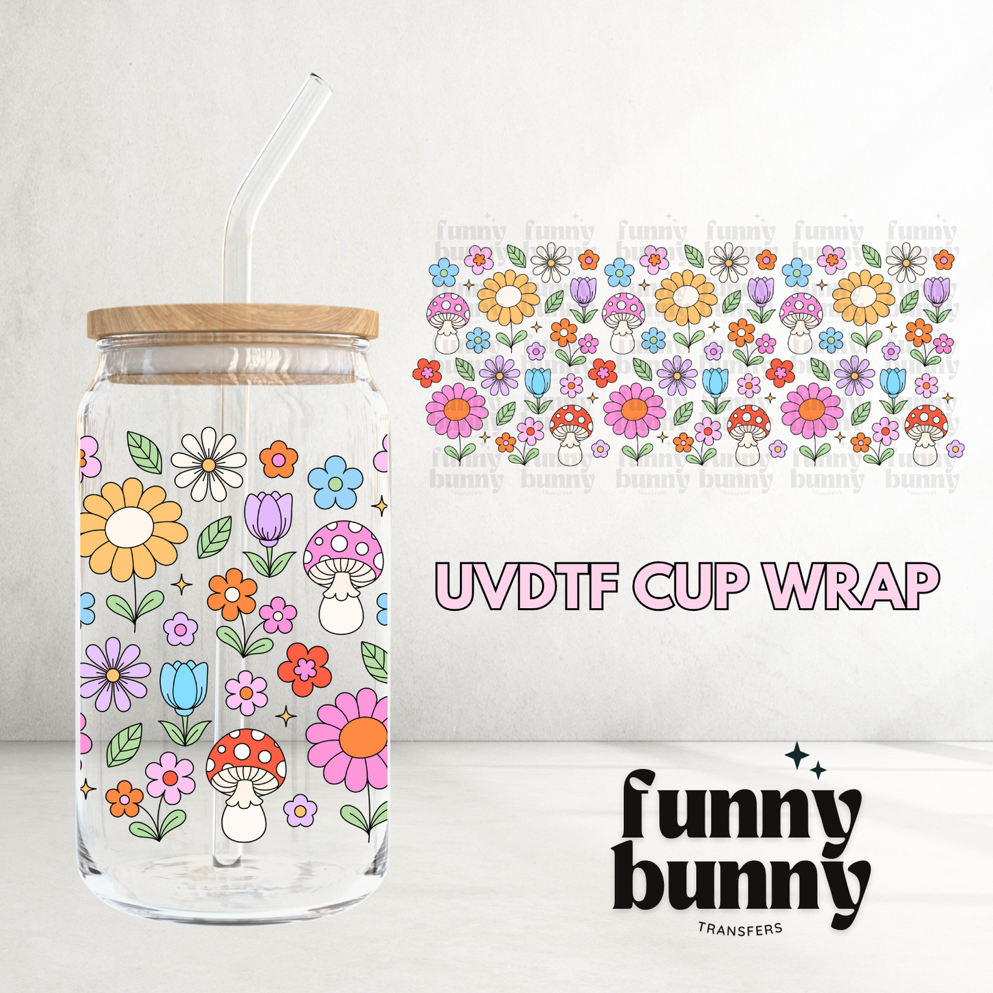 Retro Spring Cutie Flowers - 16oz UVDTF Cup Wrap