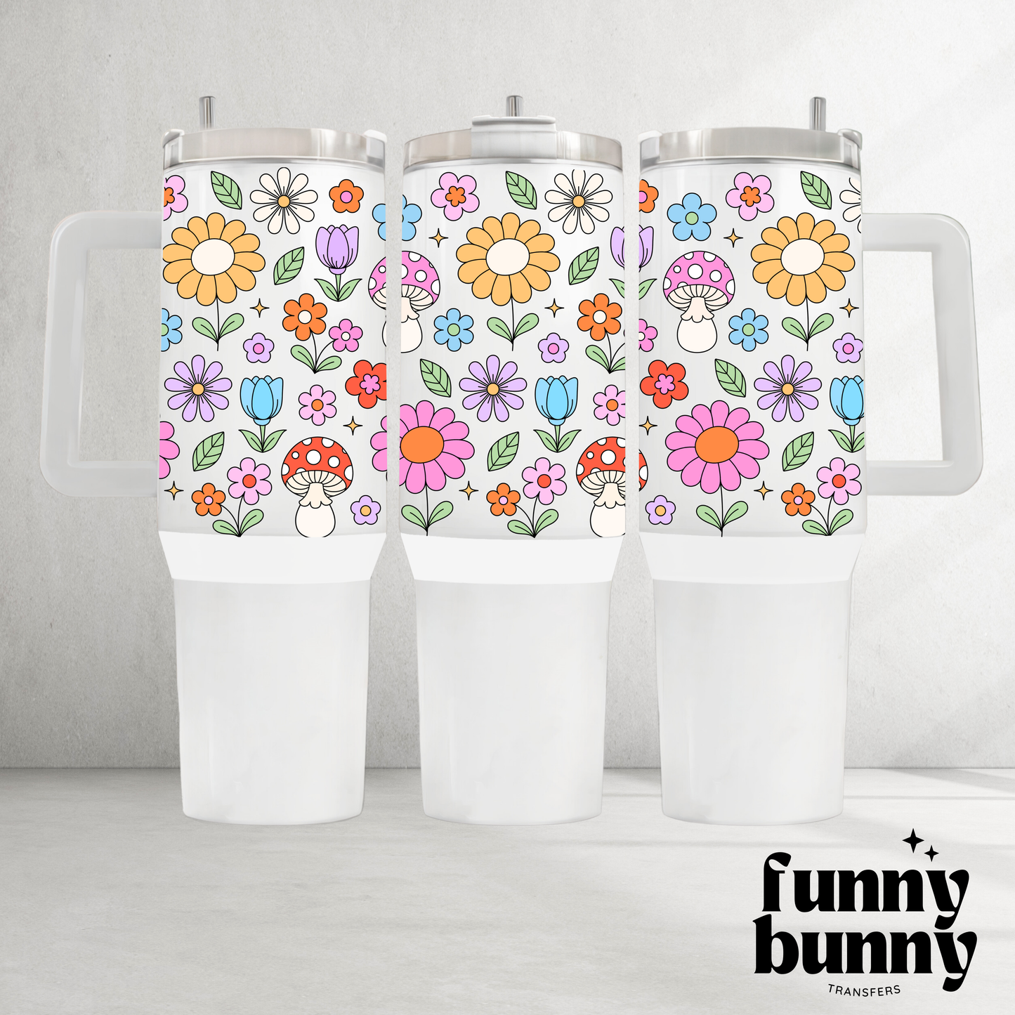 Retro Spring Cutie Flowers - 40oz UVDTF Tumbler Wrap