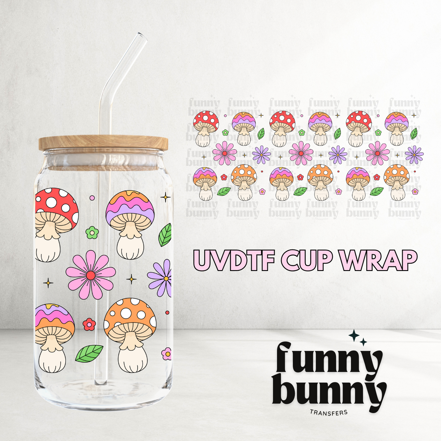 Retro Spring Mushrooms - 16oz UVDTF Cup Wrap