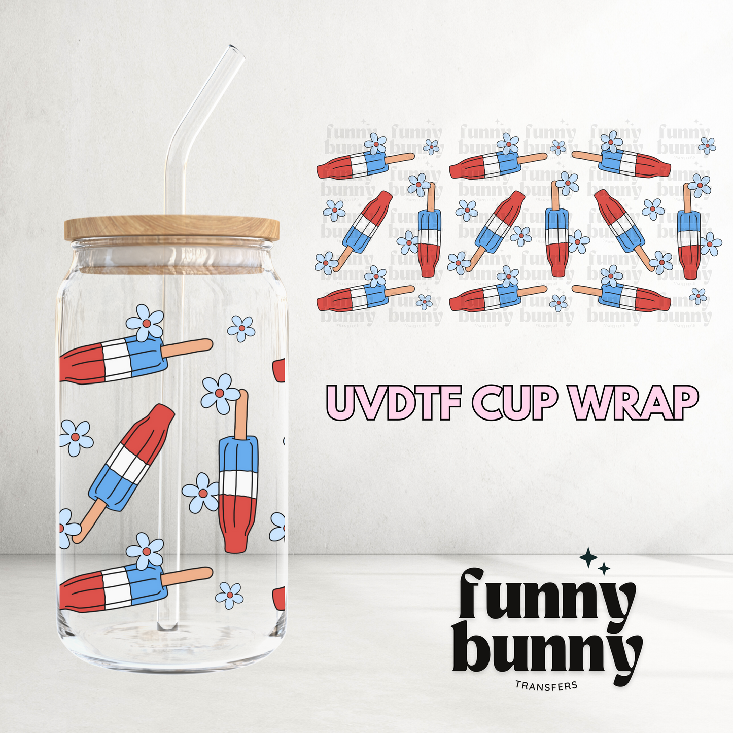 Rocket Popsicle Flower - 16oz UVDTF Cup Wrap