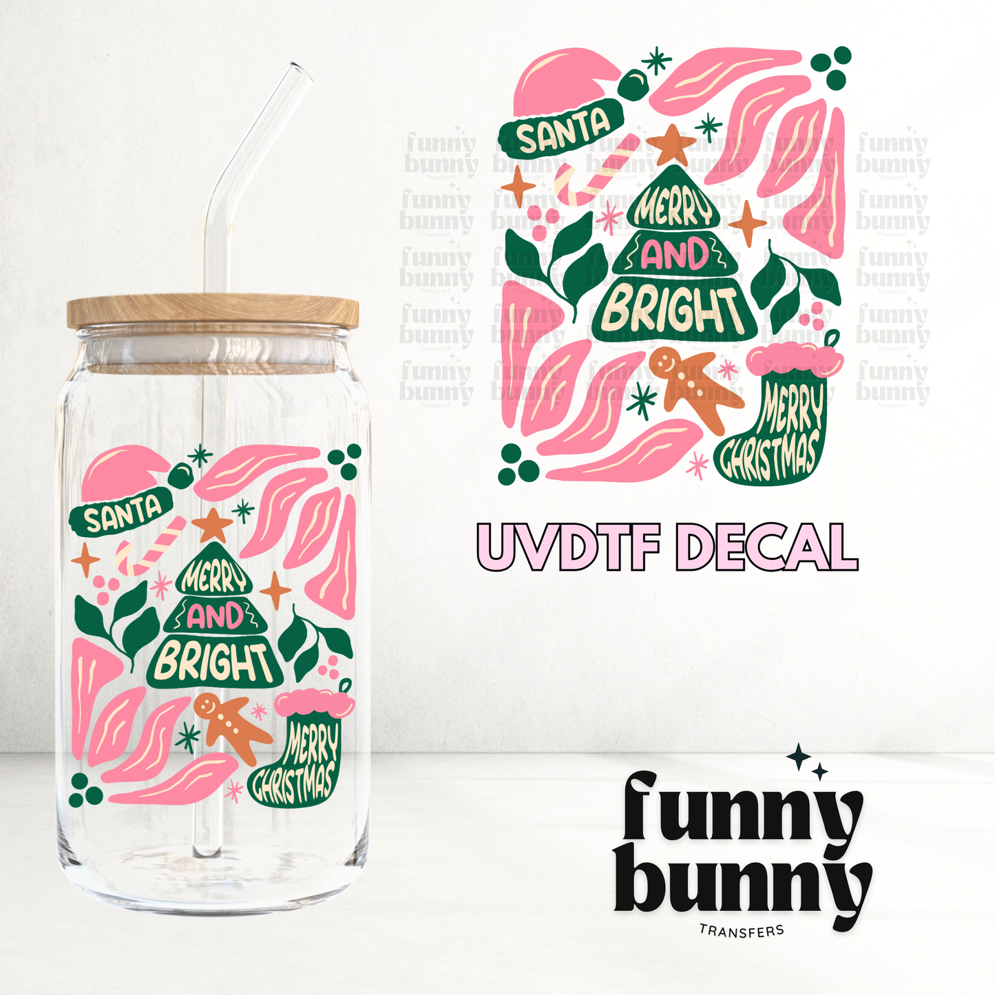 Santa Merry & Bright - UVDTF Decal