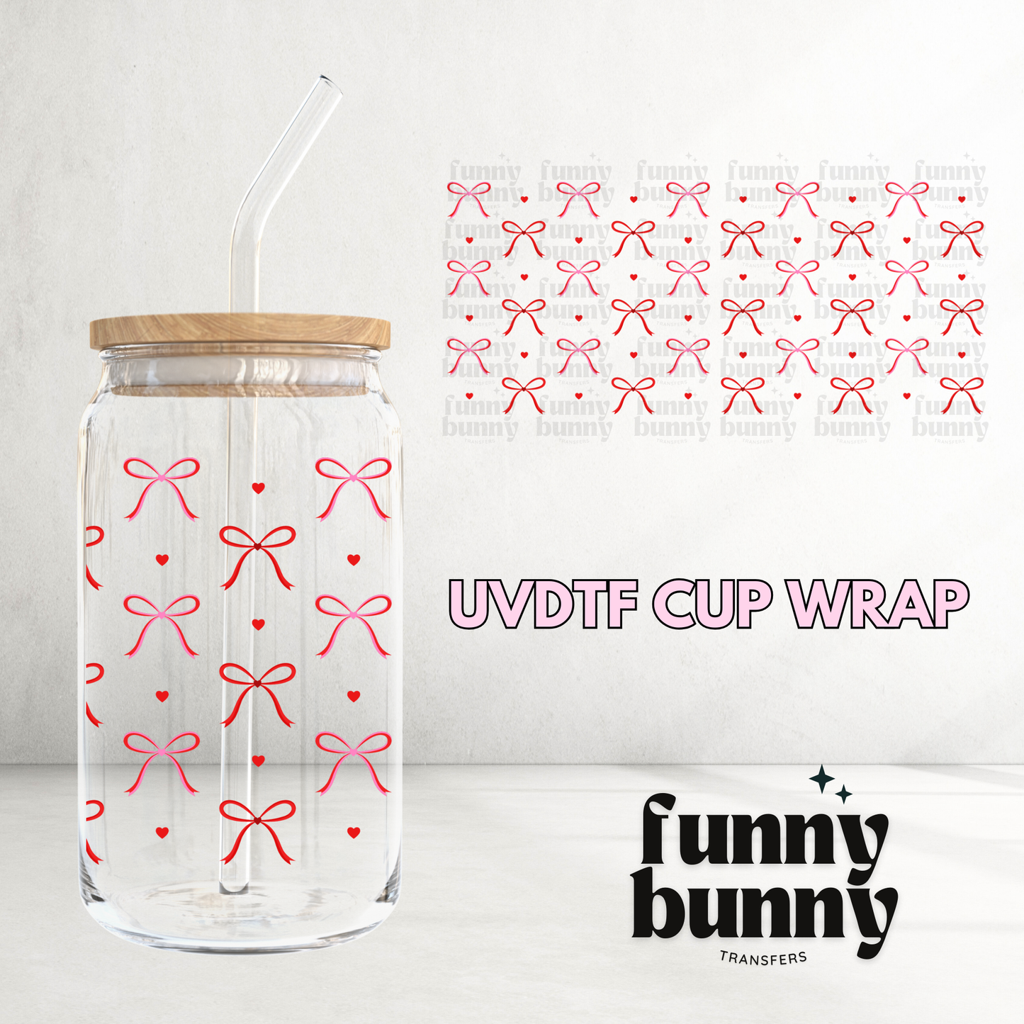 Satin Ribbon Hearts - 16oz UVDTF Cup Wrap