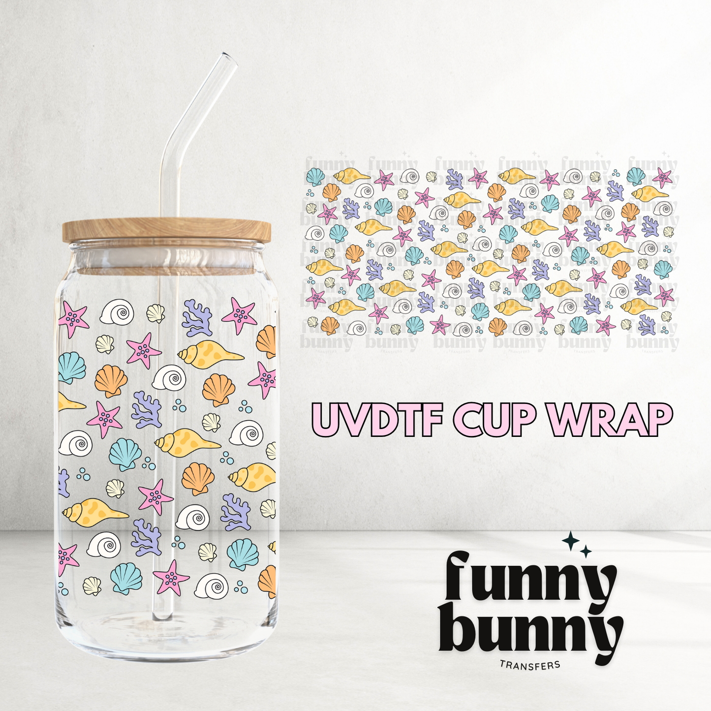 Pastel Seashells - 16oz UVDTF Cup Wrap