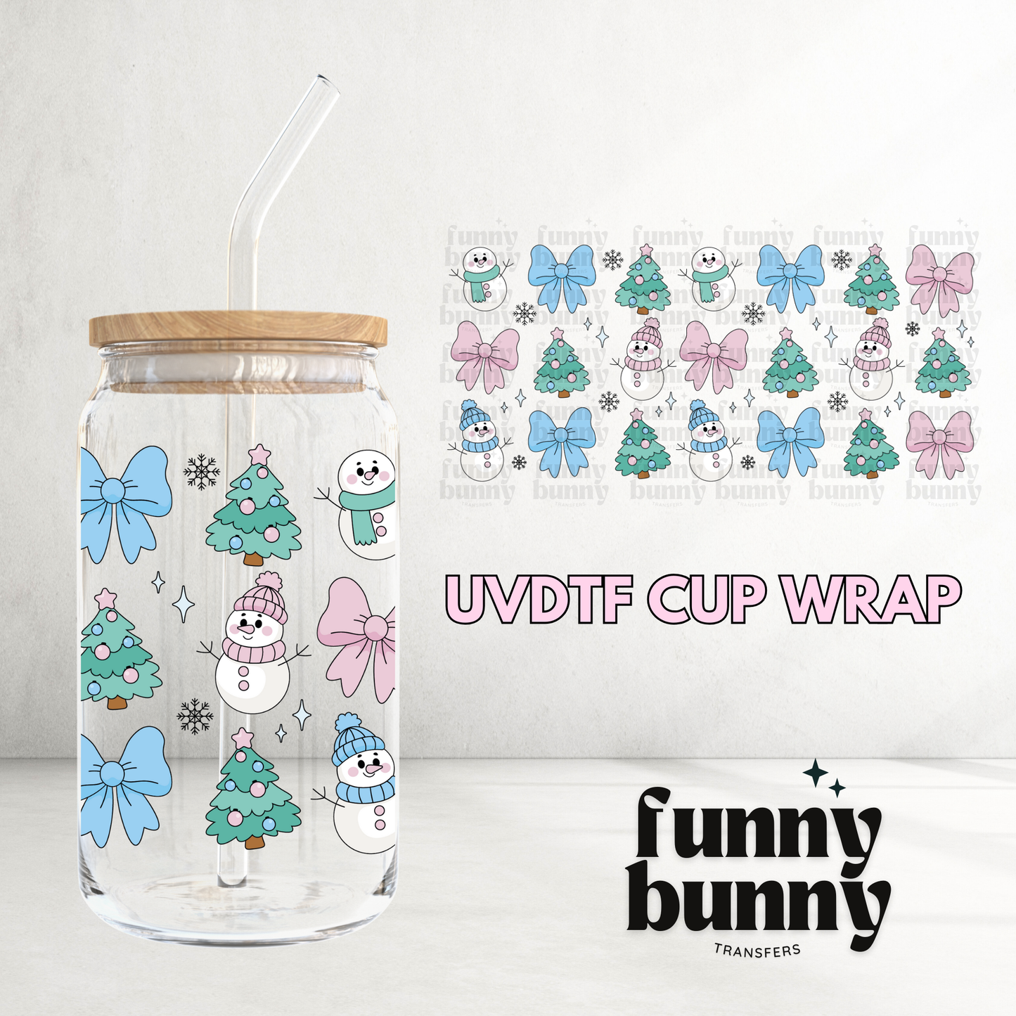 Snowman Bows - 16oz UVDTF Cup Wrap