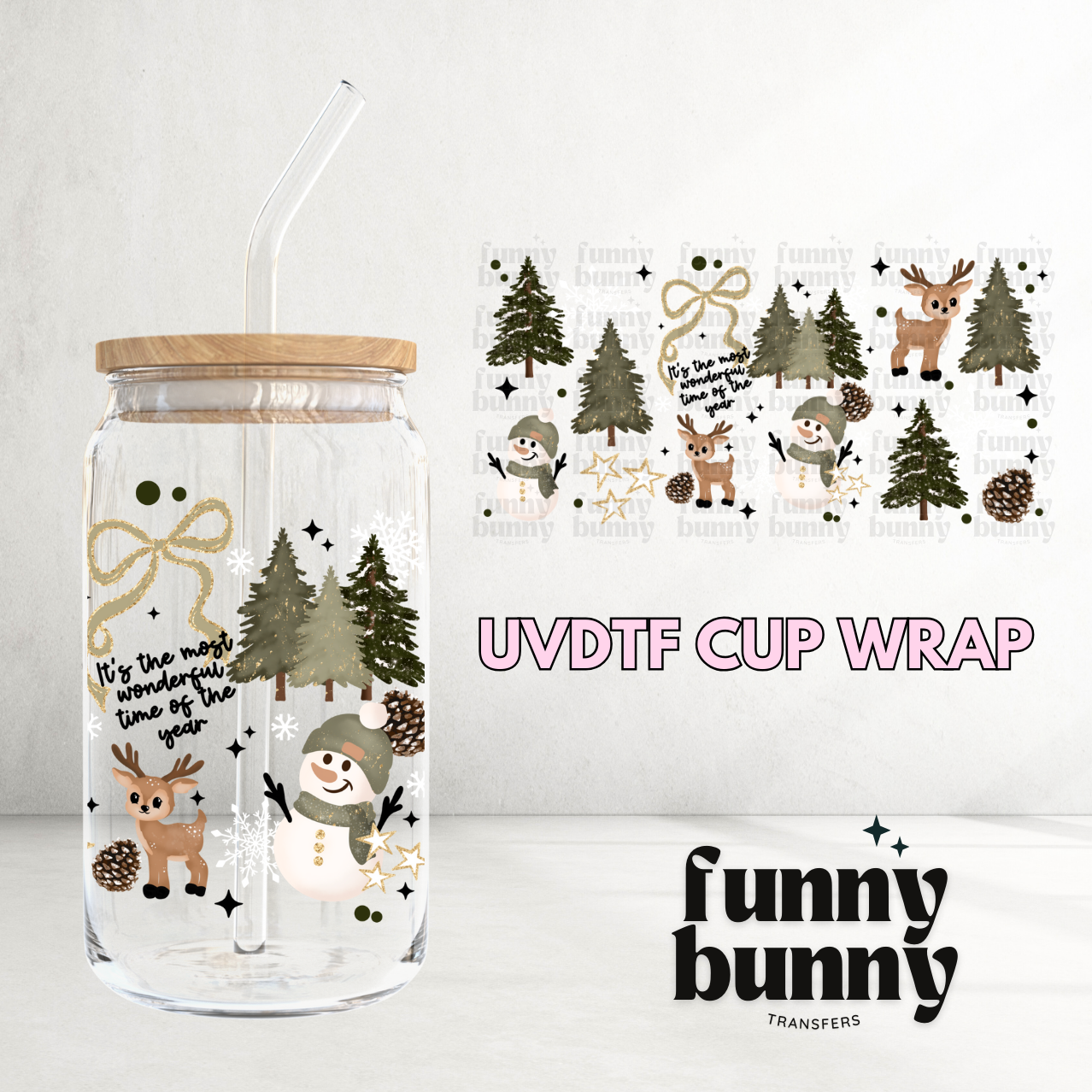 Snowman & Reindeers - 16oz UVDTF Cup Wrap
