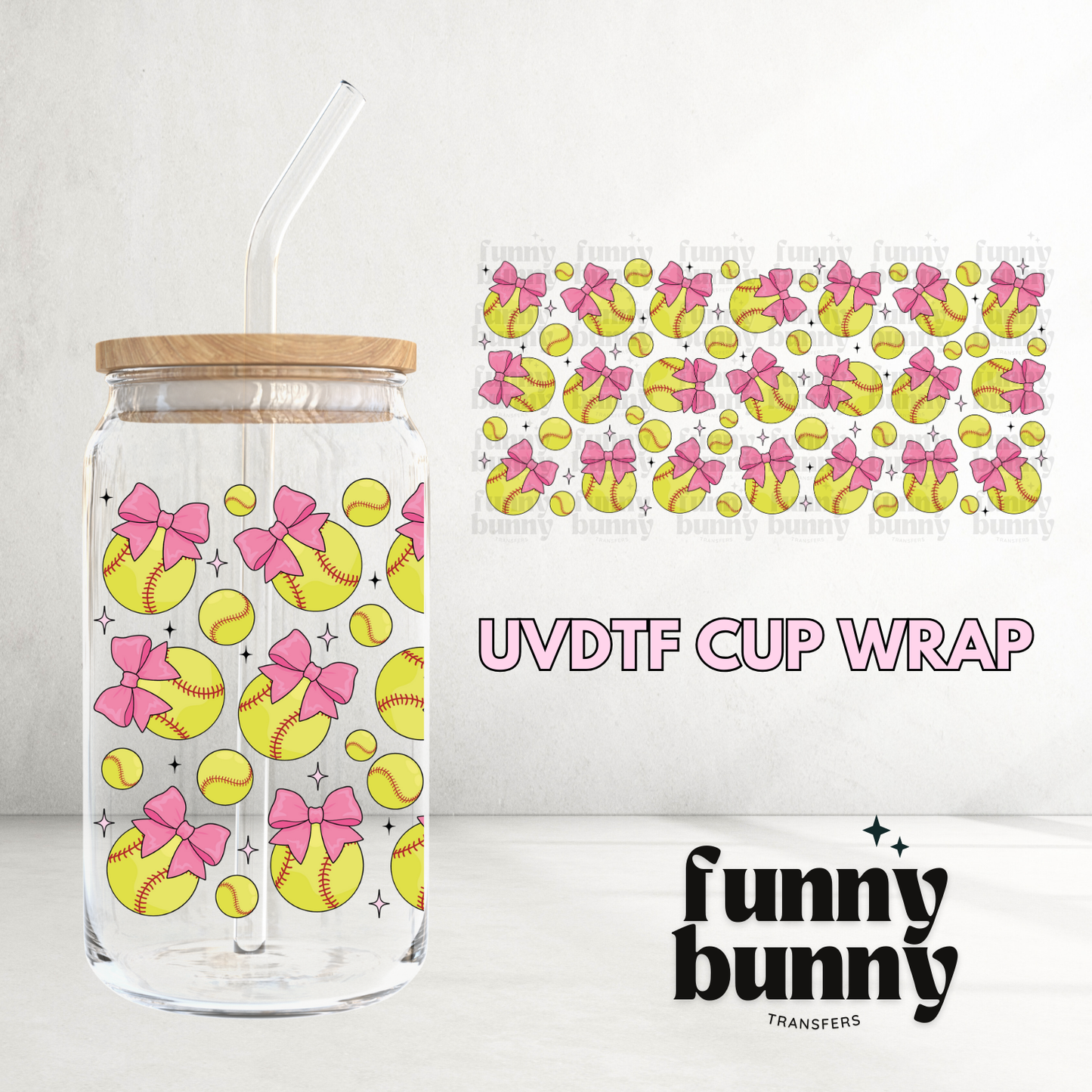 Softball Girly Girl - 16oz UVDTF Cup Wrap