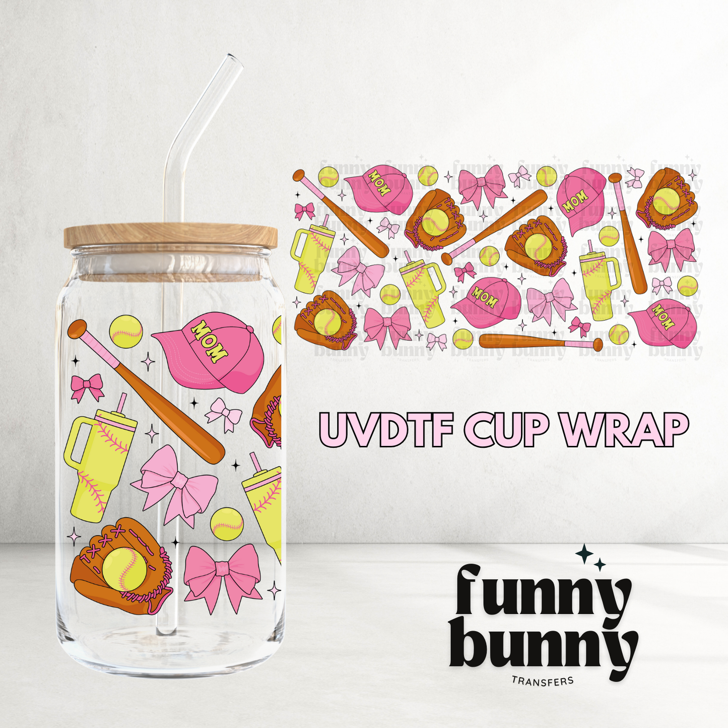 Softball Girly Mom - 16oz UVDTF Cup Wrap
