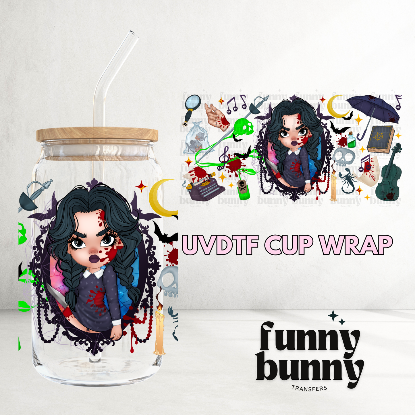 Spooky Bloody Doll - 16oz UVDTF Cup Wrap