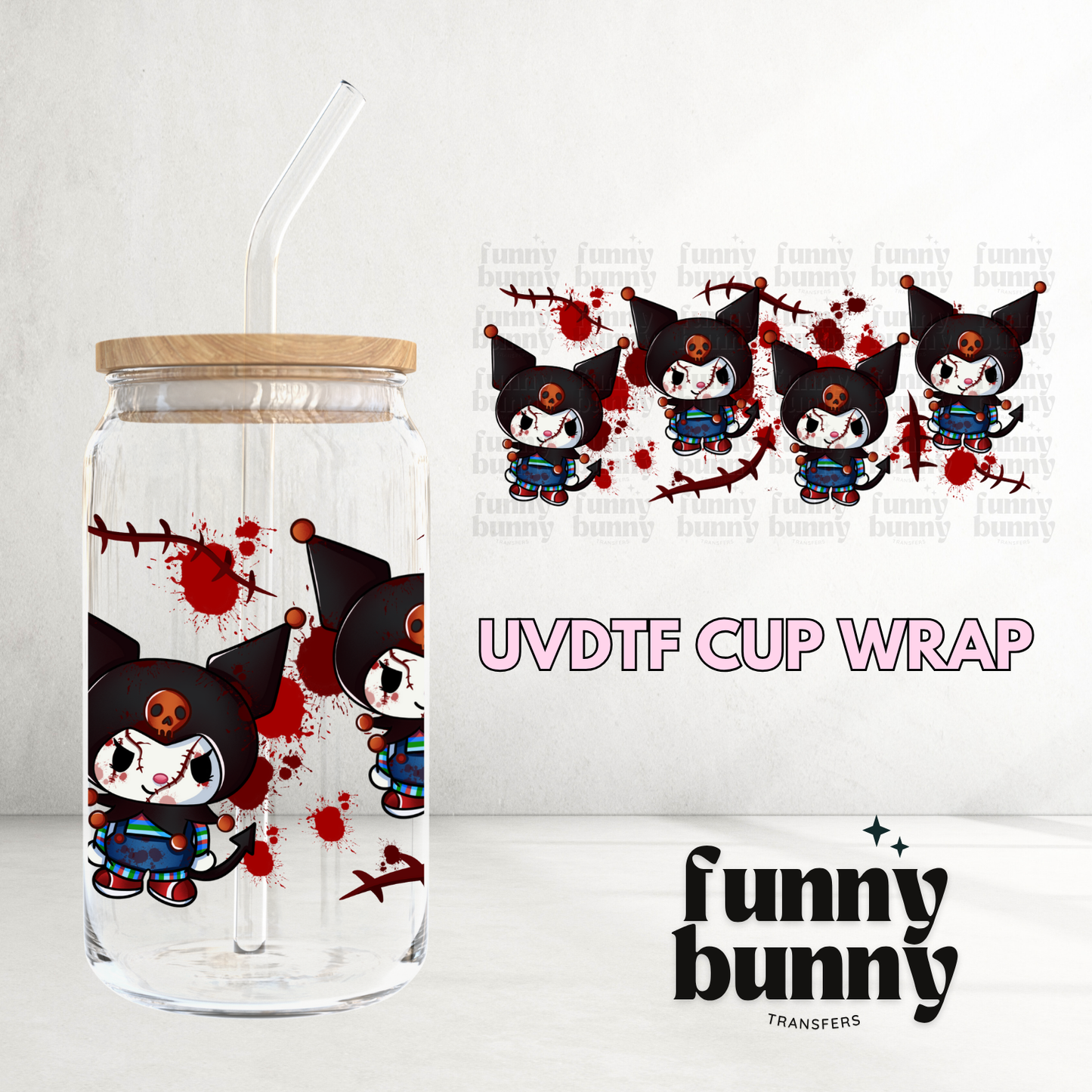 Spooky Bloody Kitty - 16oz UVDTF Cup Wrap
