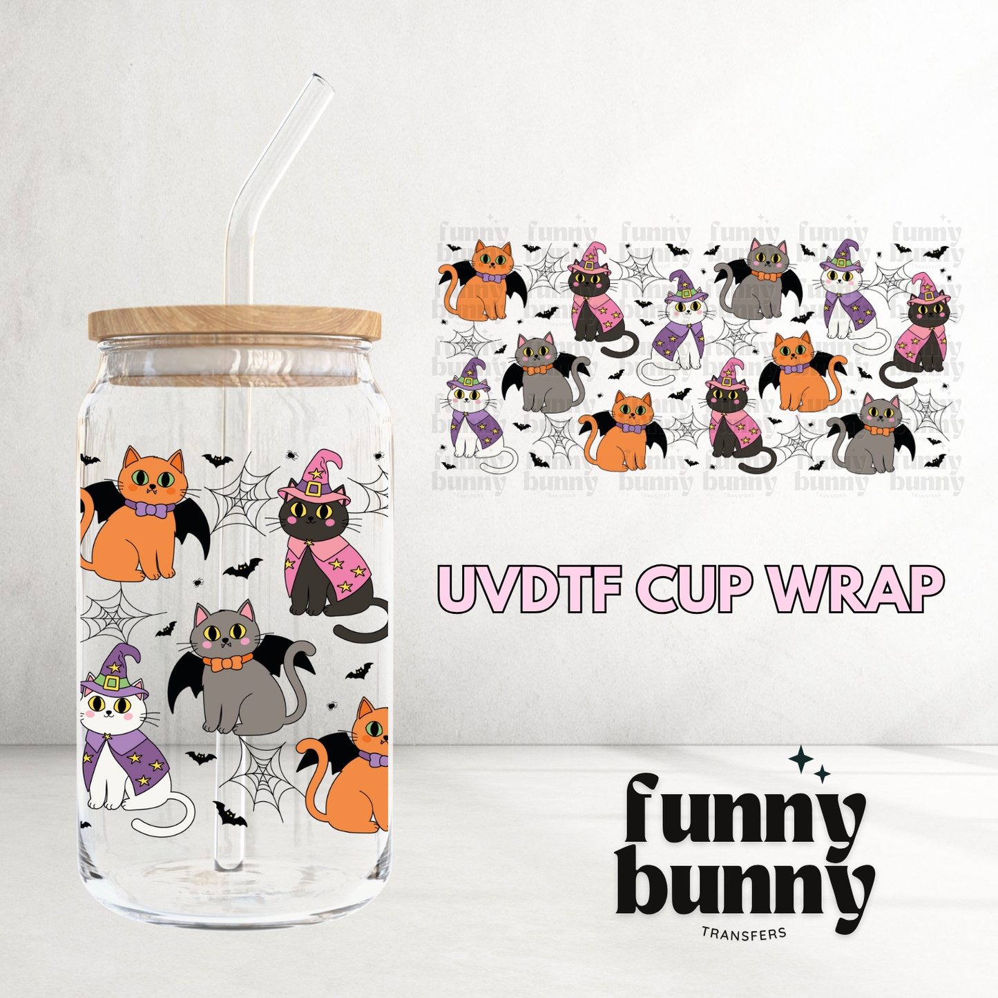 Spooky Kitty Cat - 16oz UVDTF Cup Wrap