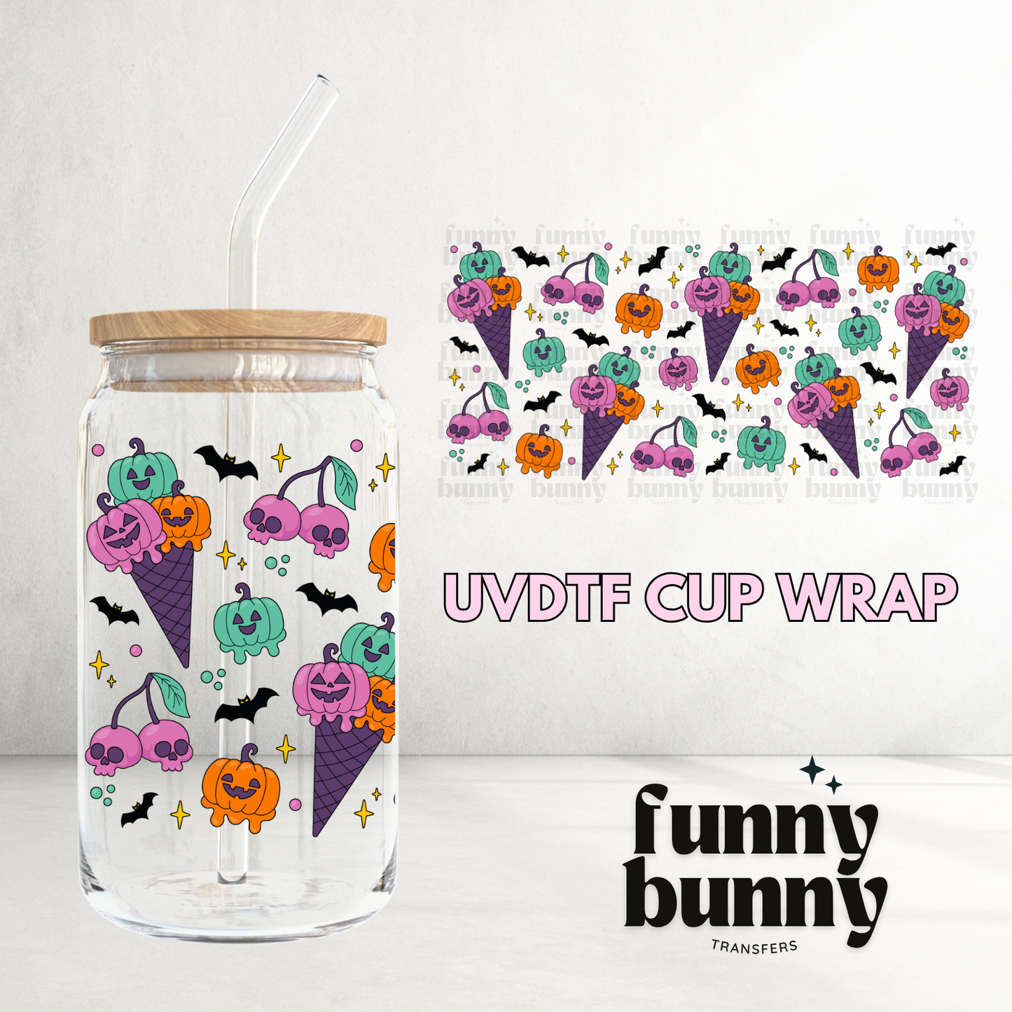Spooky Pumpkin Ice Cream - 16oz UVDTF Cup Wrap