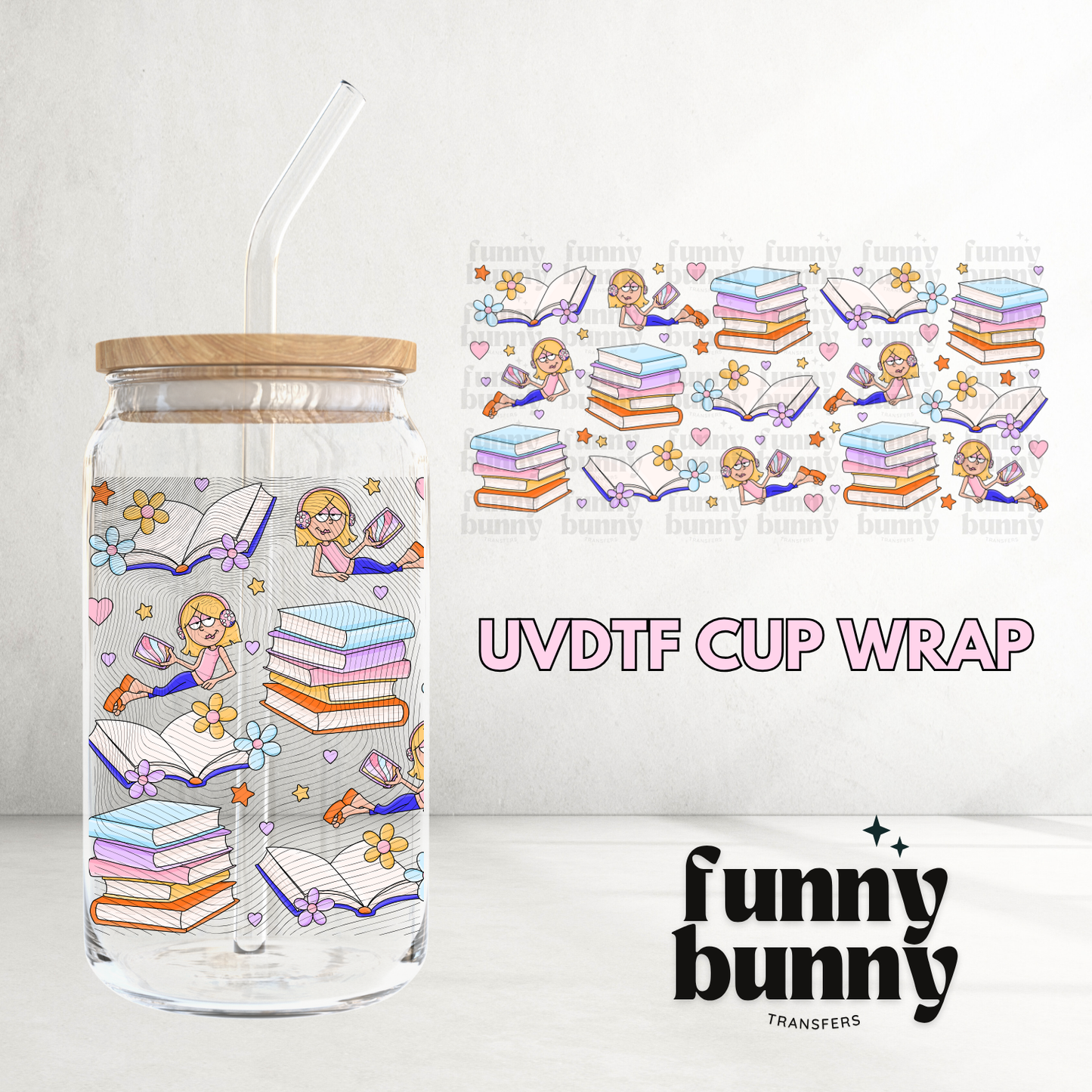 Spring Bookish Cutie - 16oz UVDTF Cup Wrap