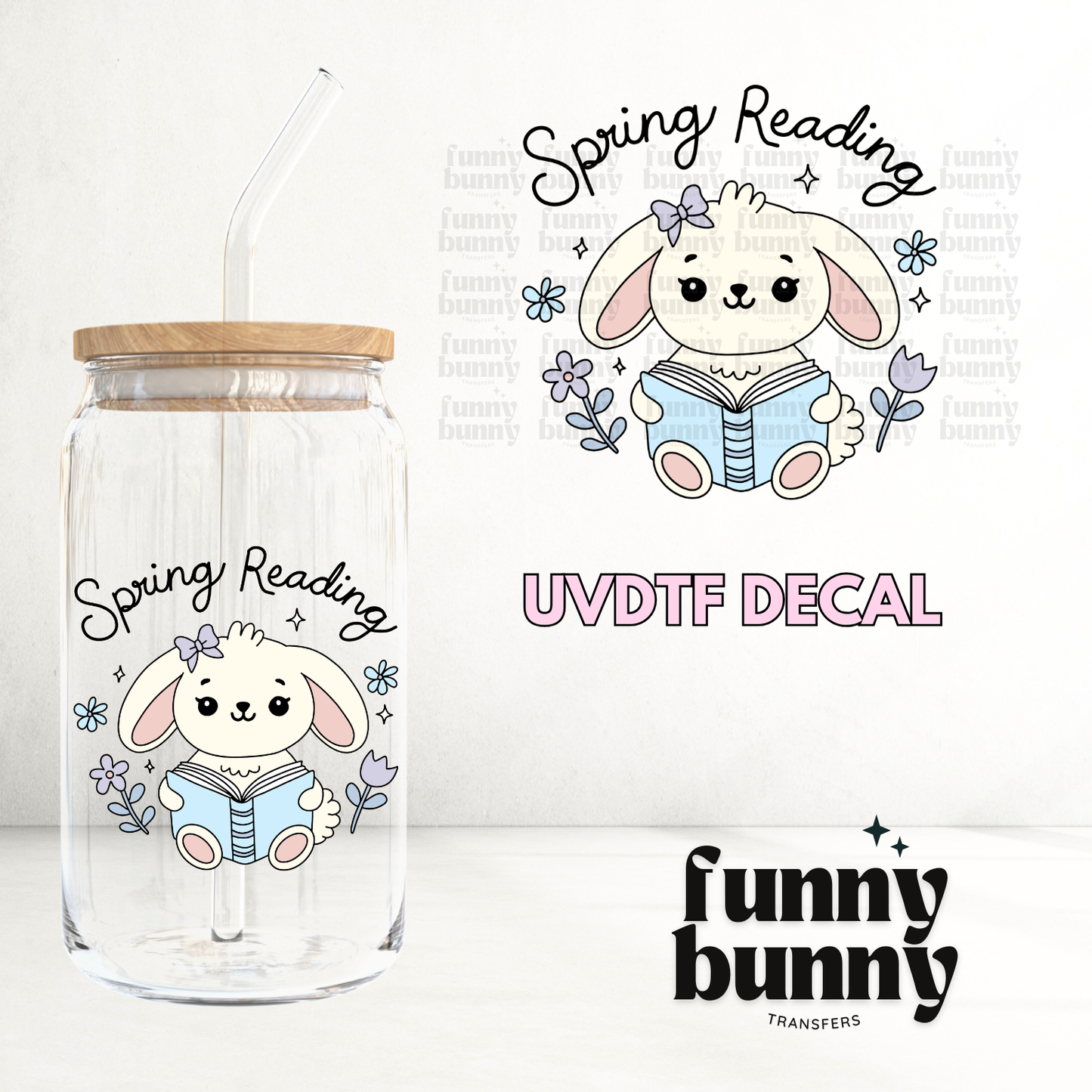 Spring Bunny Reading - UVDTF Decal
