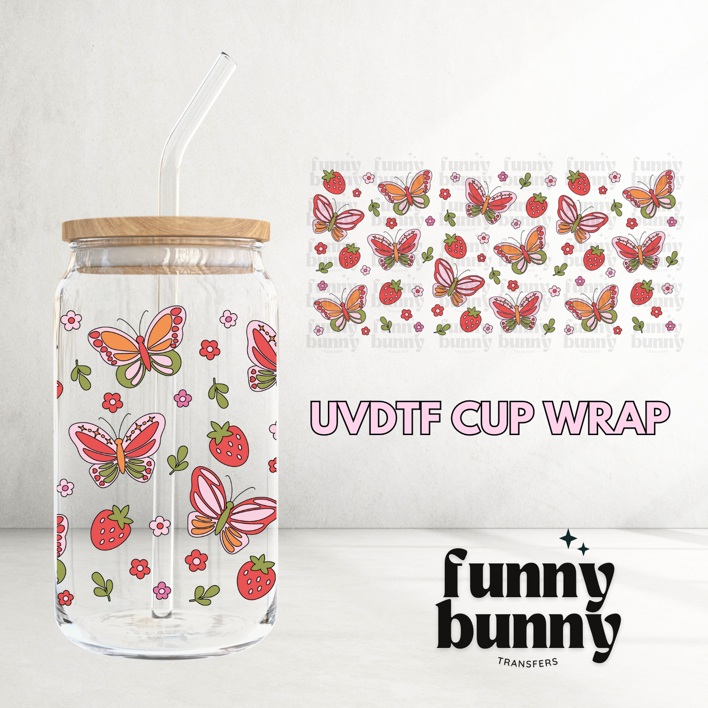 Spring Berry Butterflies - 16oz UVDTF Cup Wrap