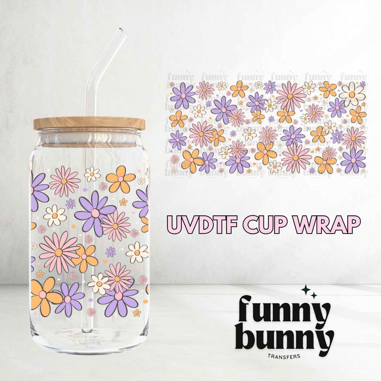 Spring Flowers Lavender - 16oz UVDTF Cup Wrap