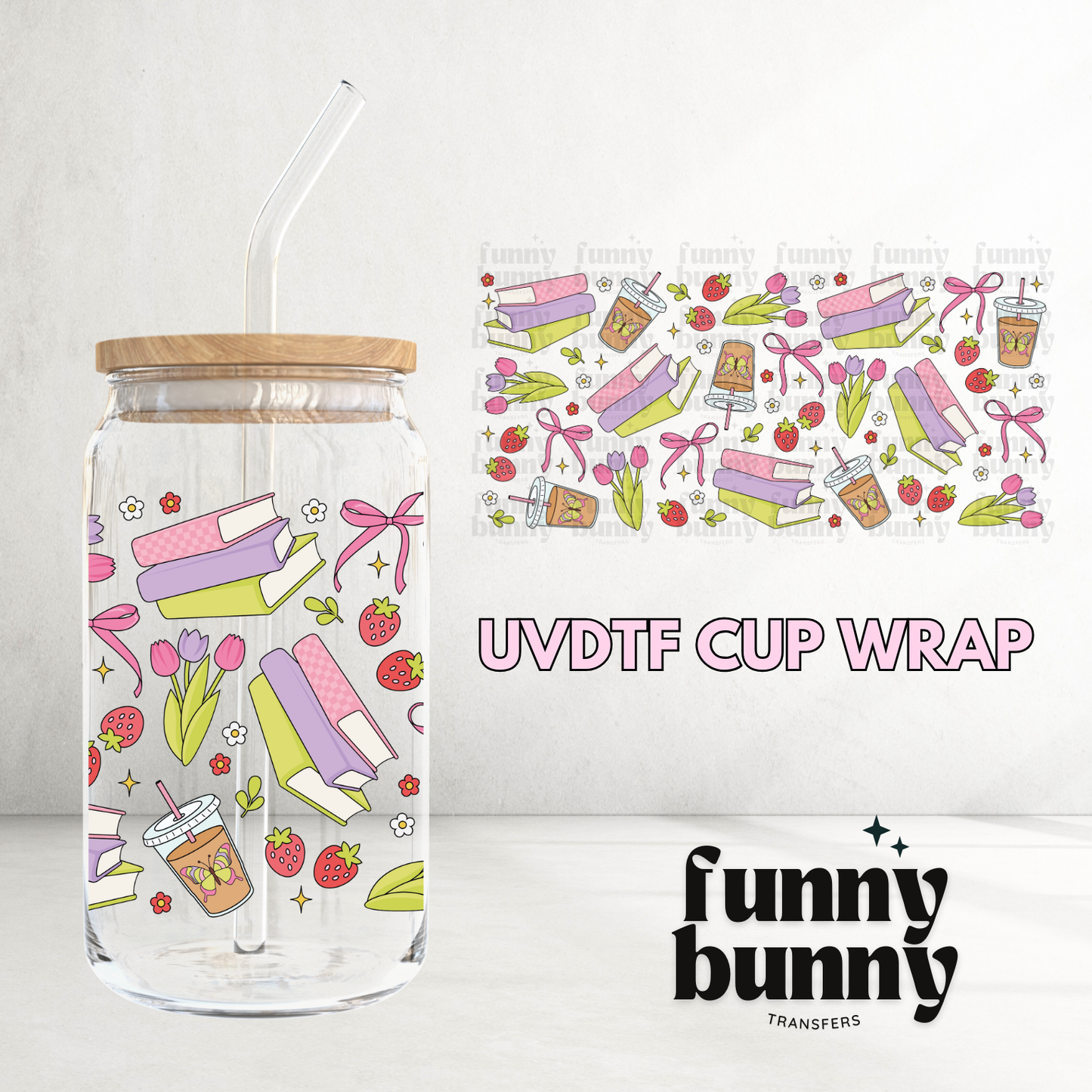 Spring Lattes & Books - 16oz UVDTF Cup Wrap