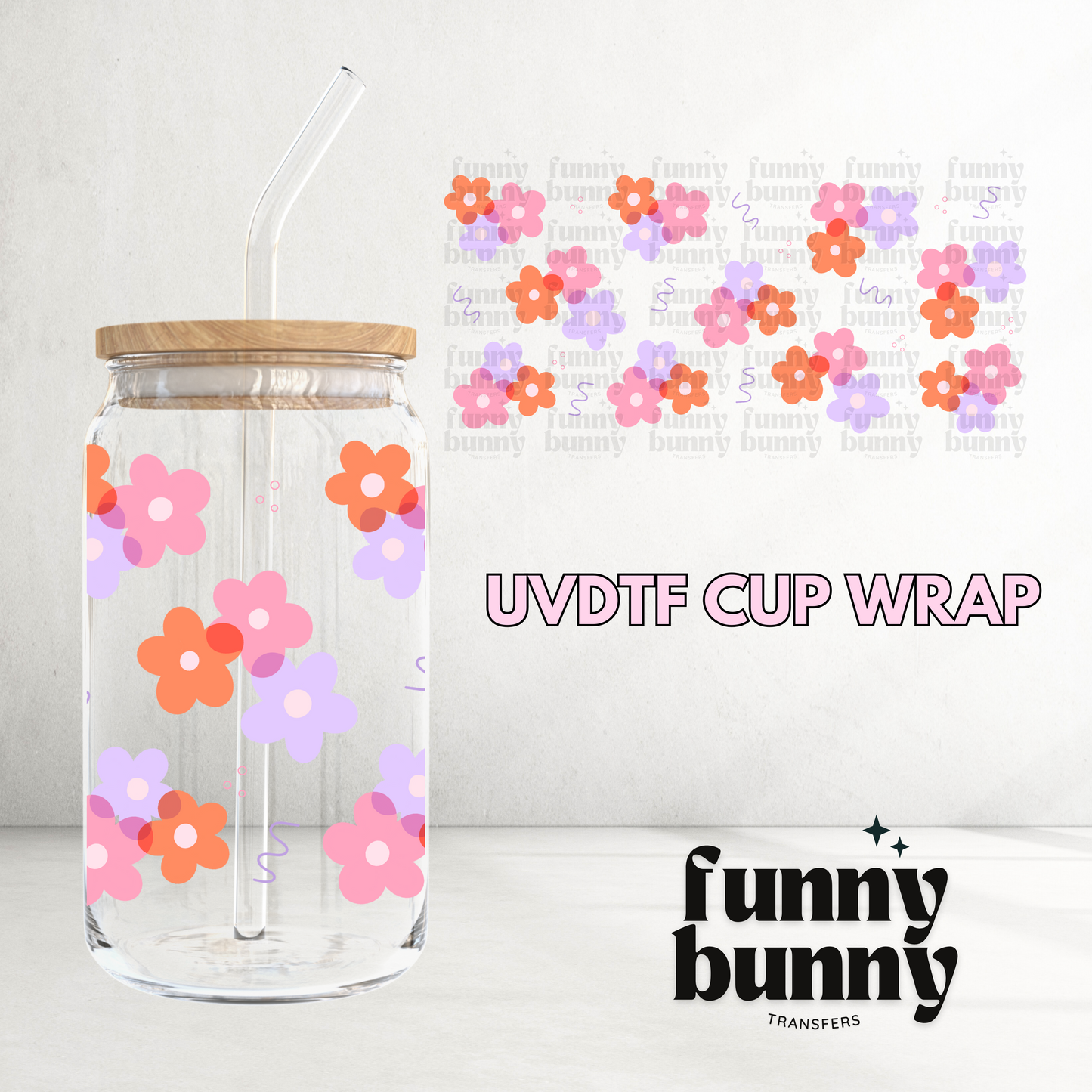 Squiggle Flowers - 16oz UVDTF Cup Wrap