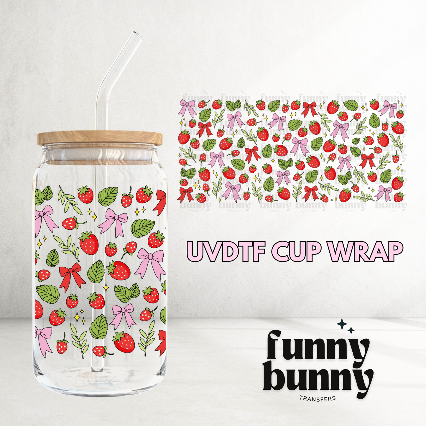 Strawberries And Bows - 16oz UVDTF Cup Wrap