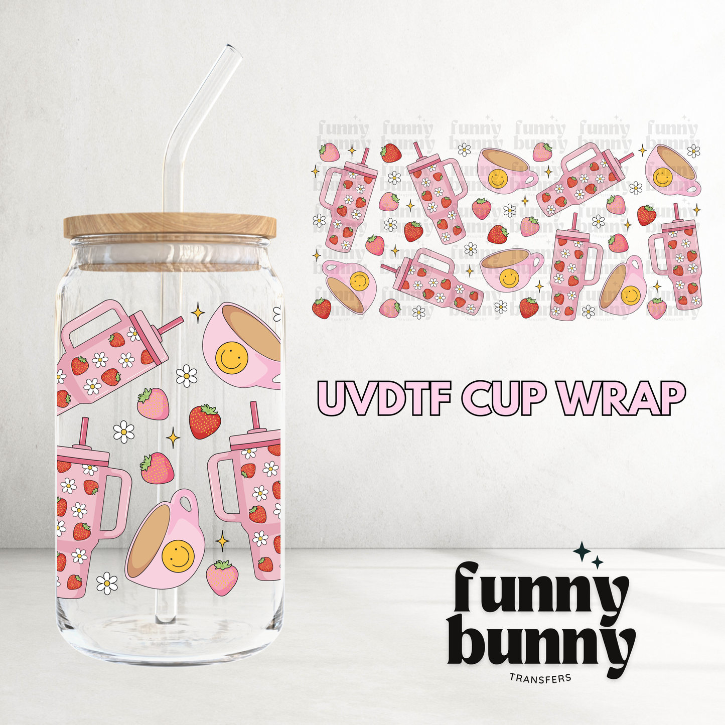 Strawberry Bestie - 16oz UVDTF Cup Wrap