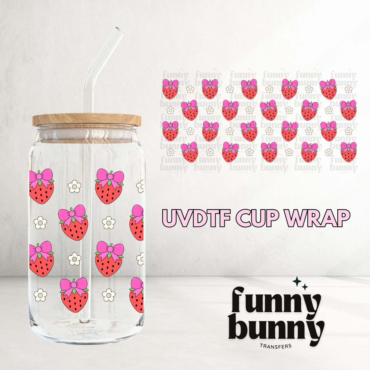 Strawberry Bows - 16oz UVDTF Cup Wrap