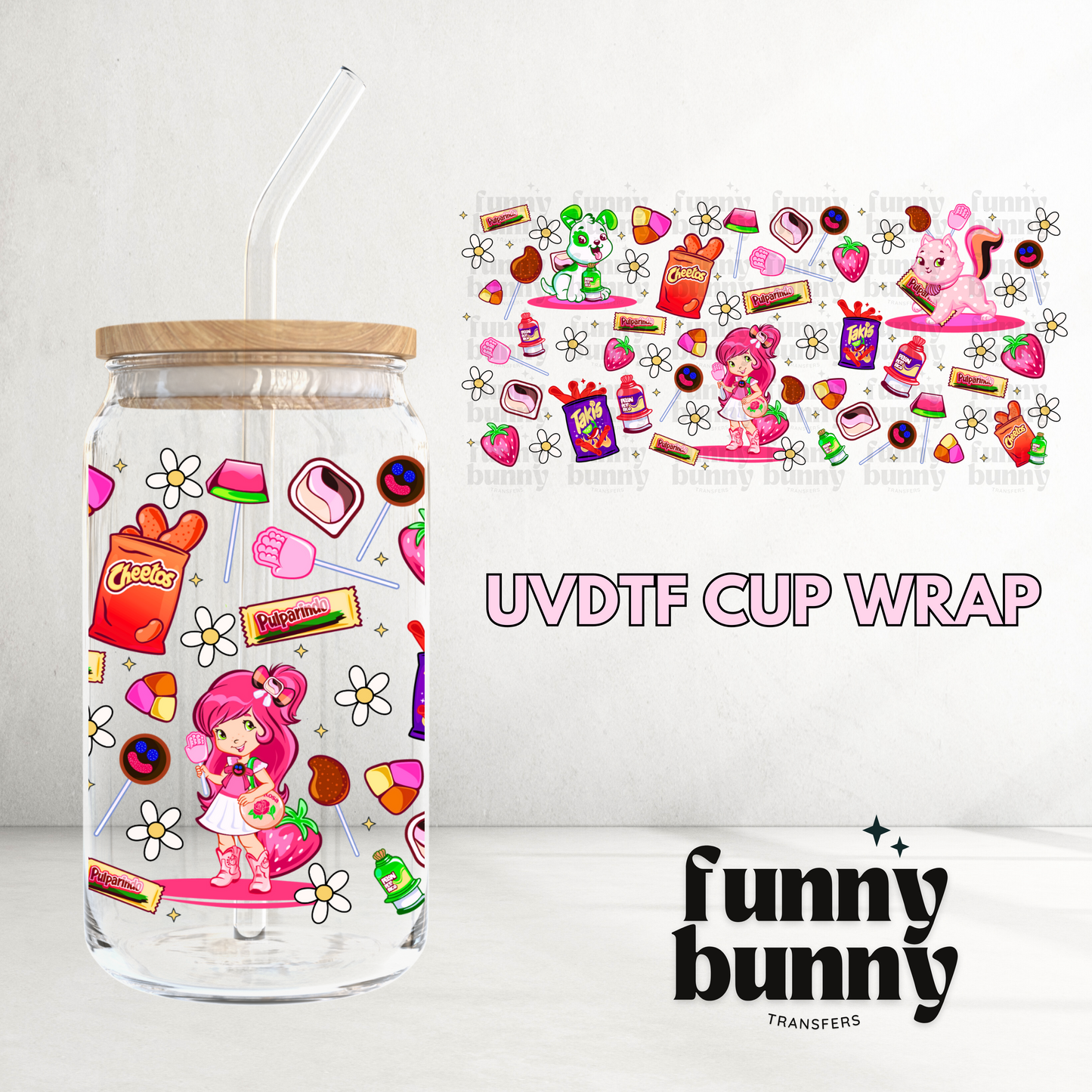 Strawberry Girl Snacks - 16oz UVDTF Cup Wrap