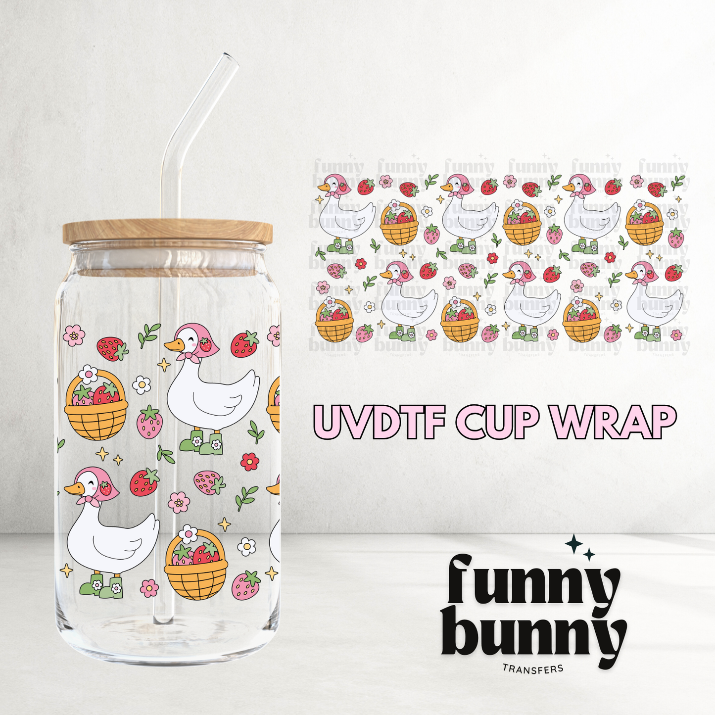 Strawberry Goose - 16oz UVDTF Cup Wrap