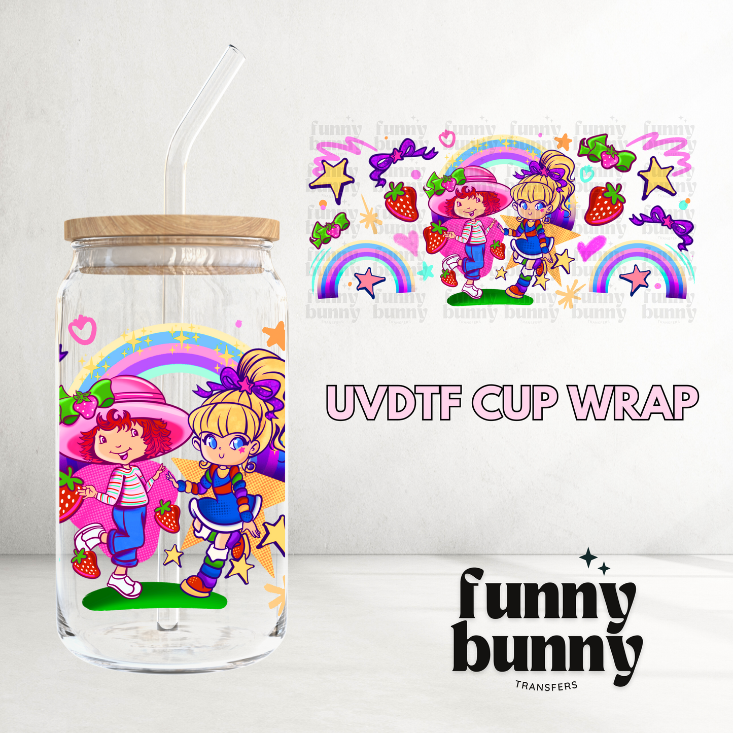 Strawberry Rainbow Girls - 16oz UVDTF Cup Wrap